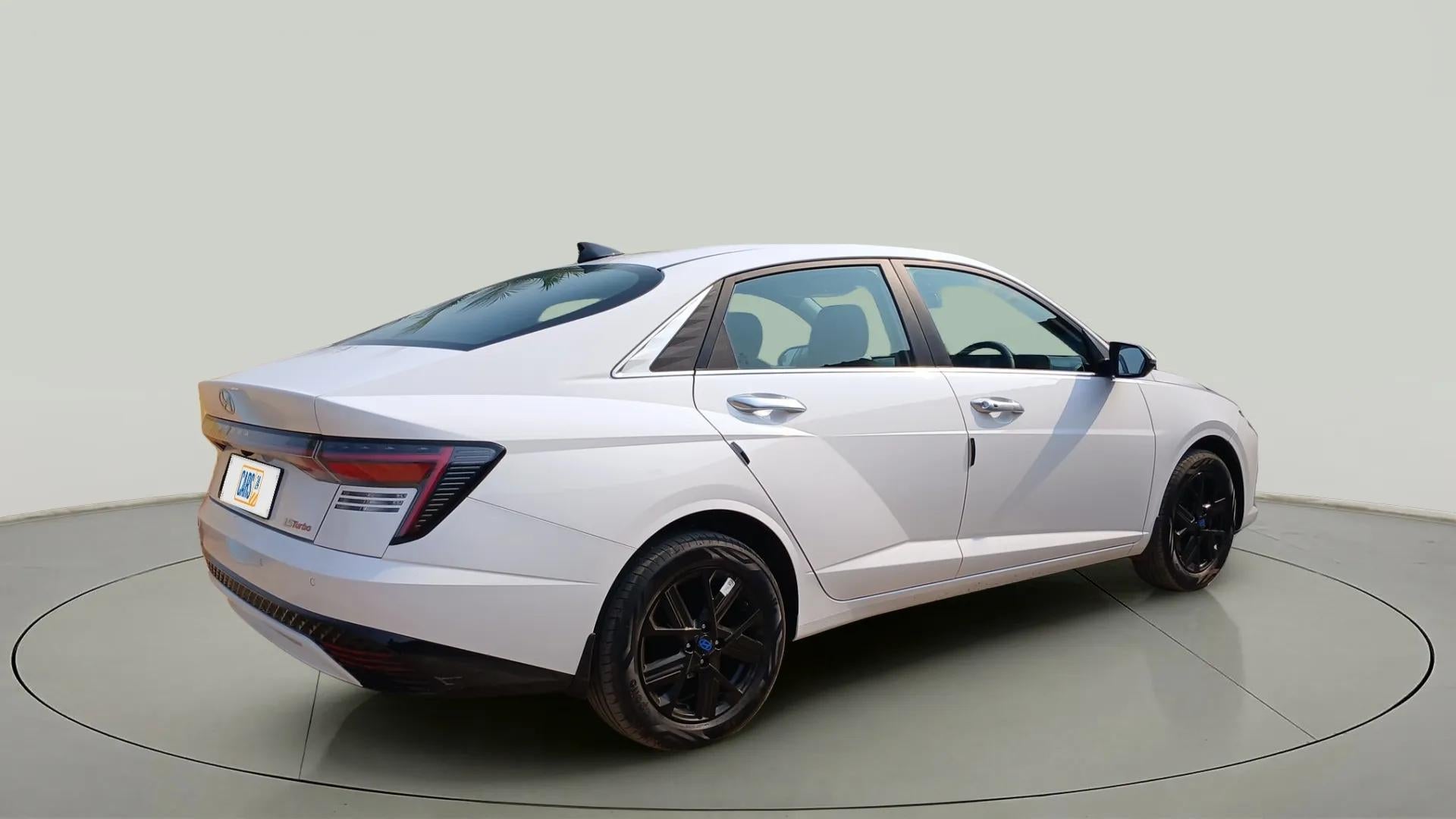 Rear three-quarter view of a Hyundai Verna