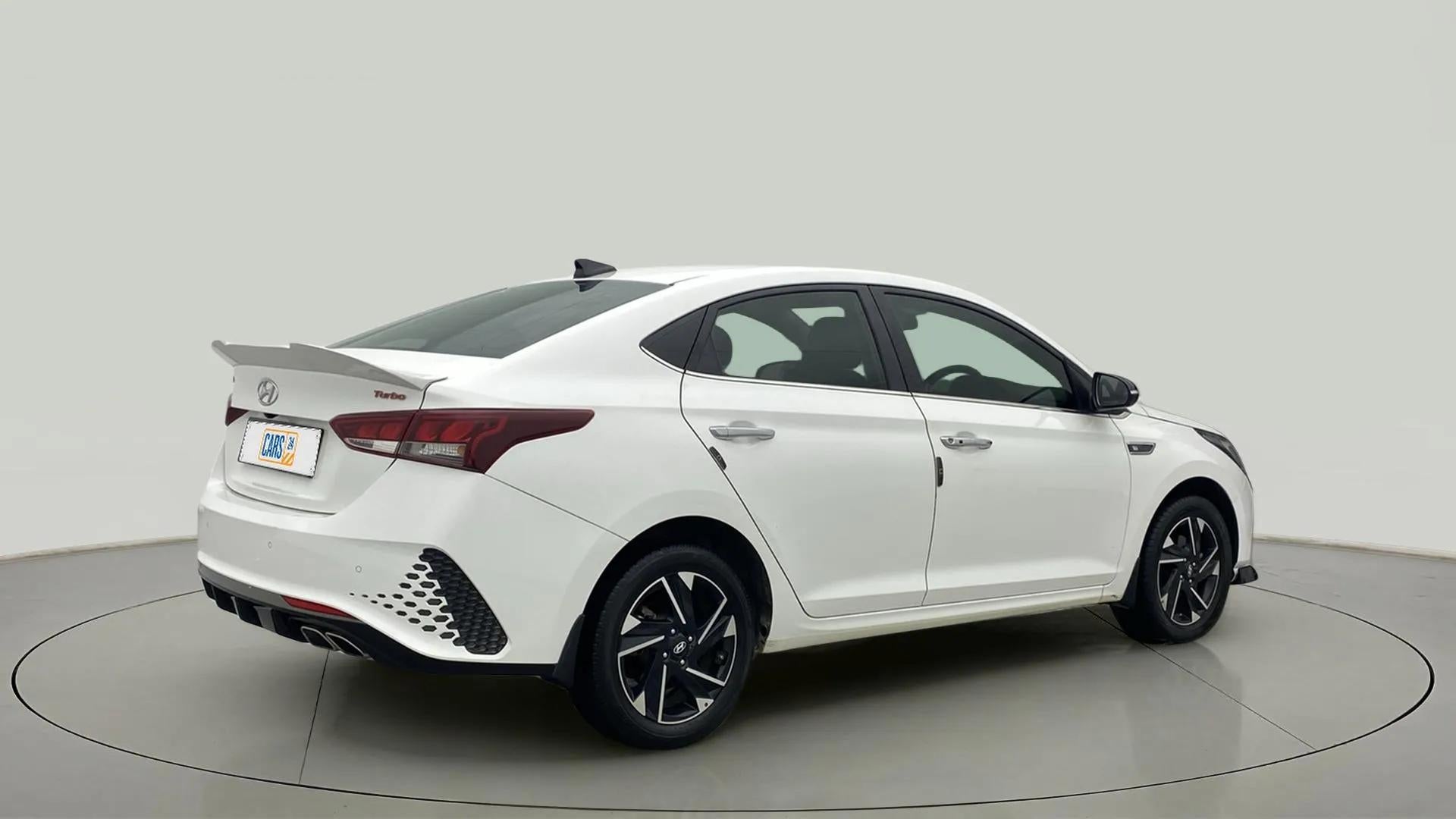 Rear three-quarter of a Hyundai Verna