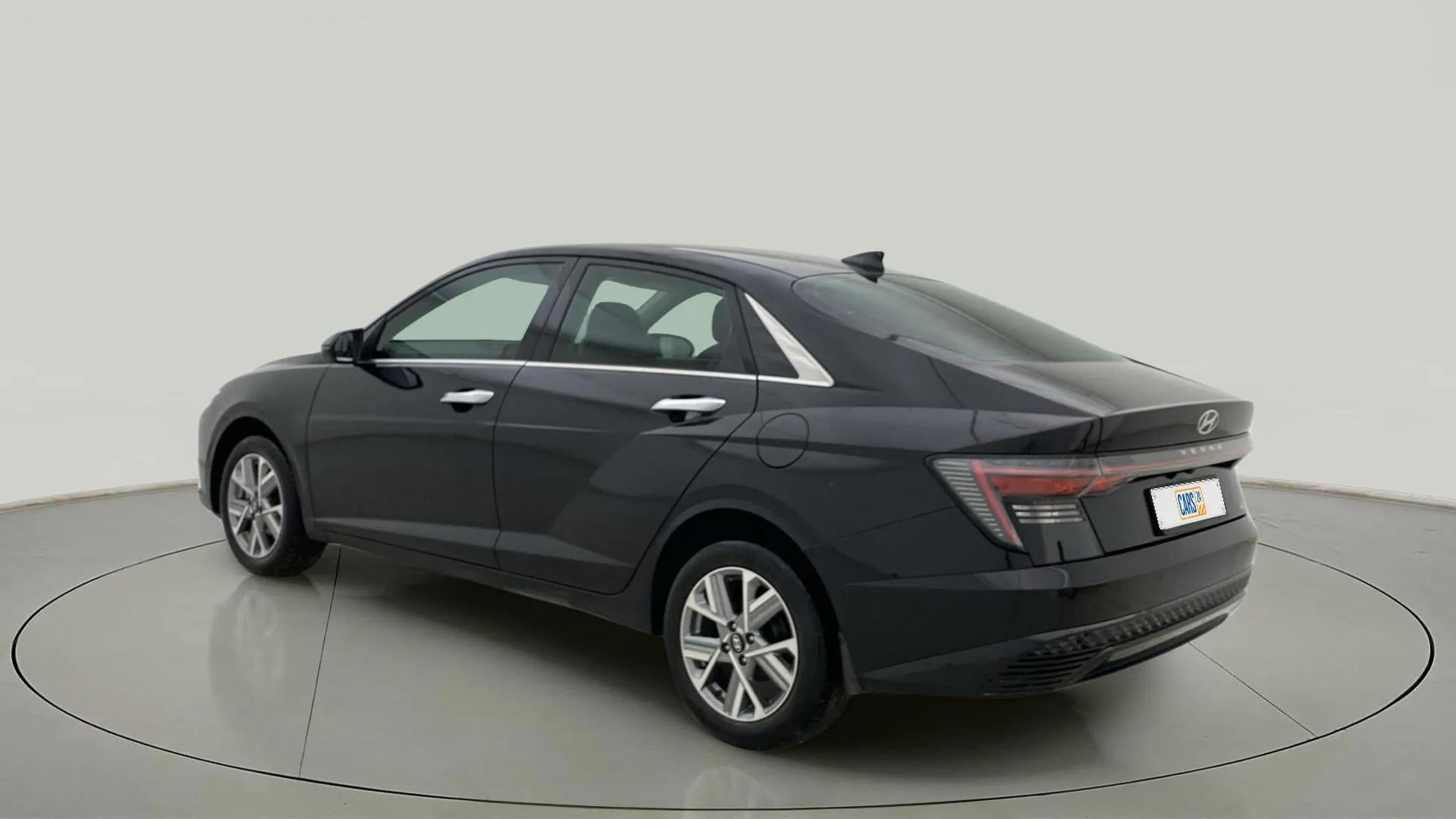 Rear three-quarter view of a Hyundai Verna