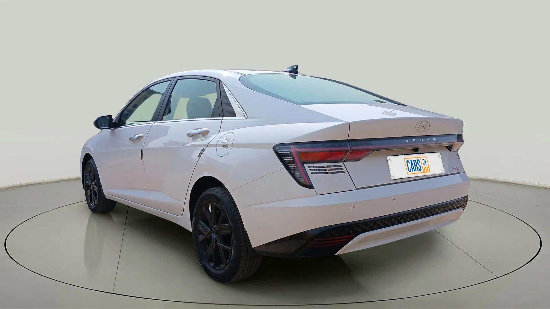 Rear three-quarter view of a Hyundai Verna