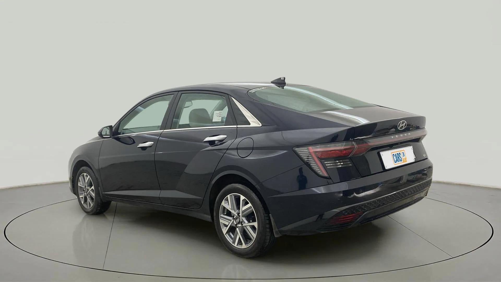 Rear three-quarter view of a Hyundai Verna