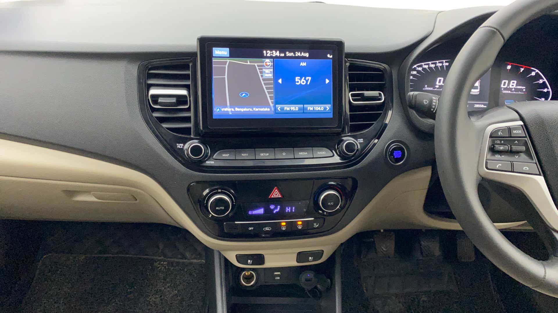 Dashboard and instrument cluster of a Hyundai Verna