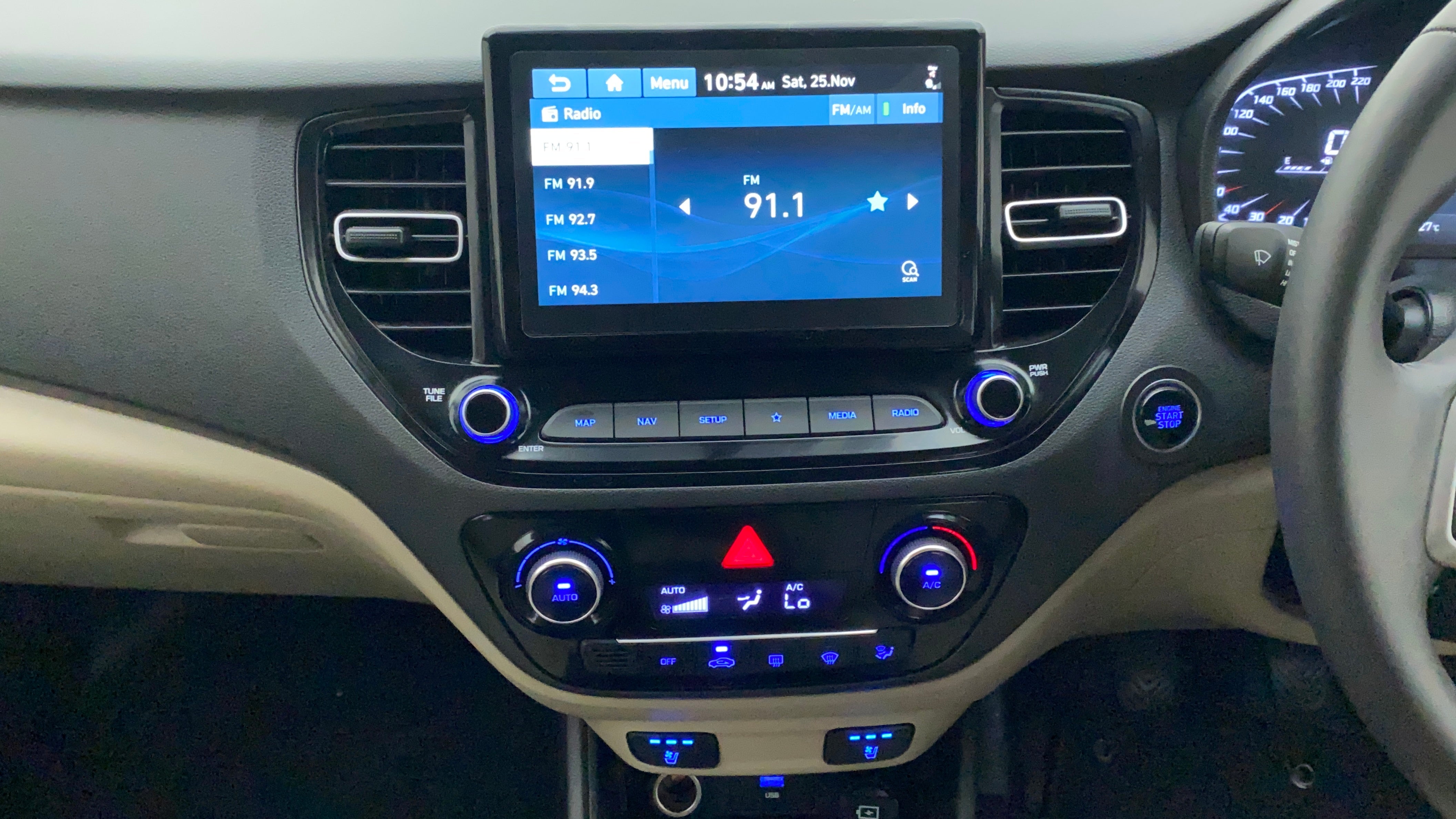 Dashboard console of a Hyundai Verna