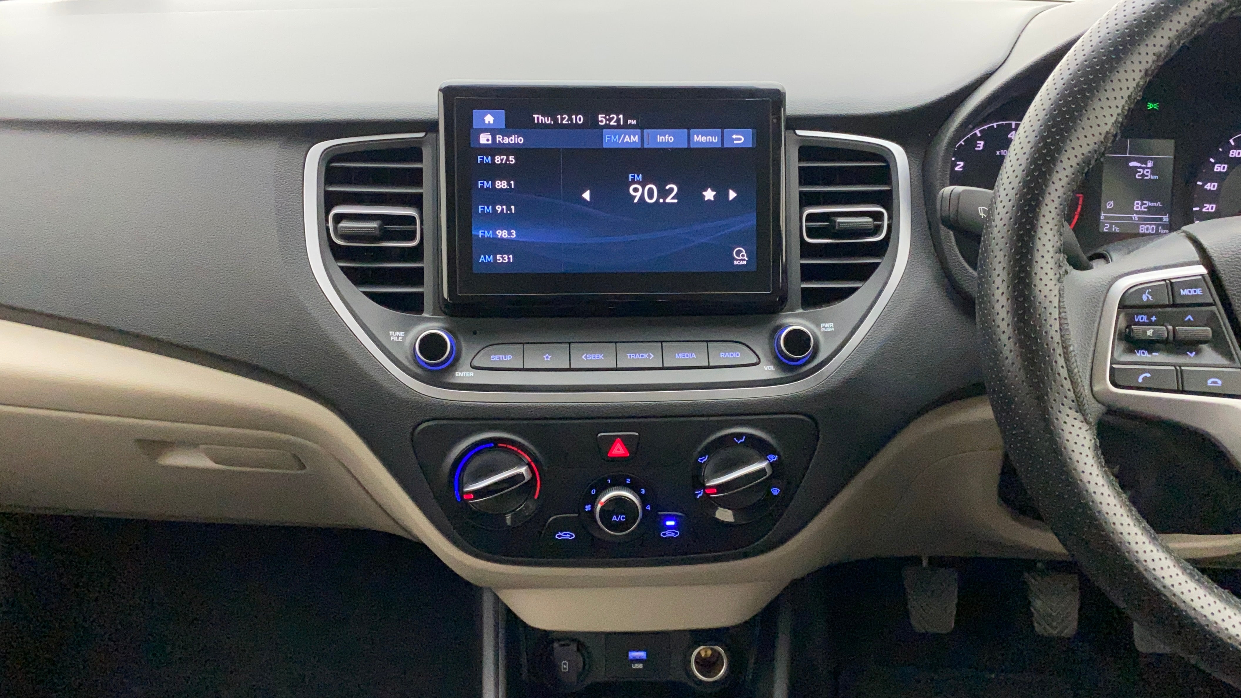 Dashboard and infotainment system of a Hyundai Verna