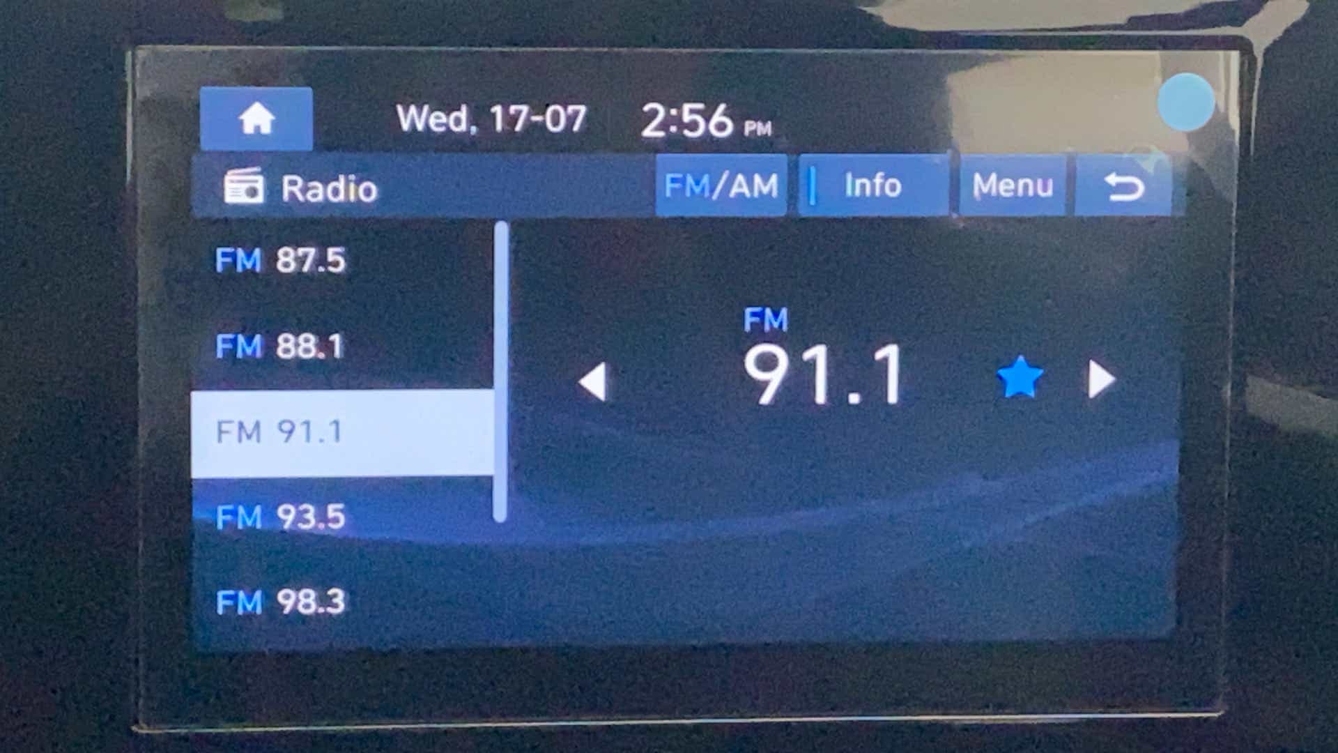 Infotainment screen radio interface of a Hyundai Verna