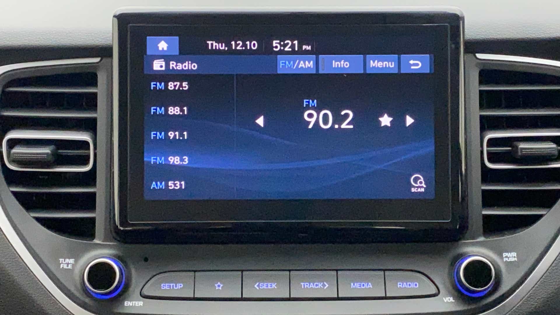 Infotainment system display of a Hyundai Verna