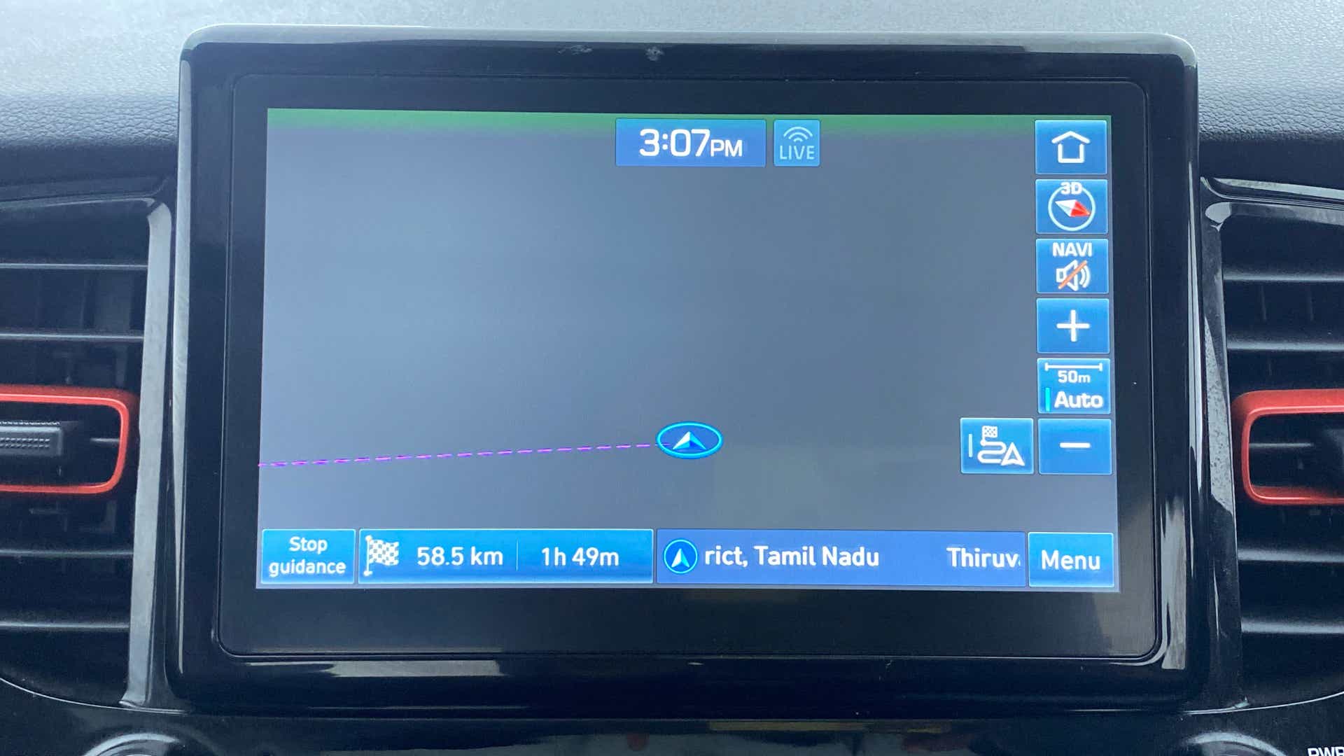 Infotainment navigation display of a Hyundai Verna