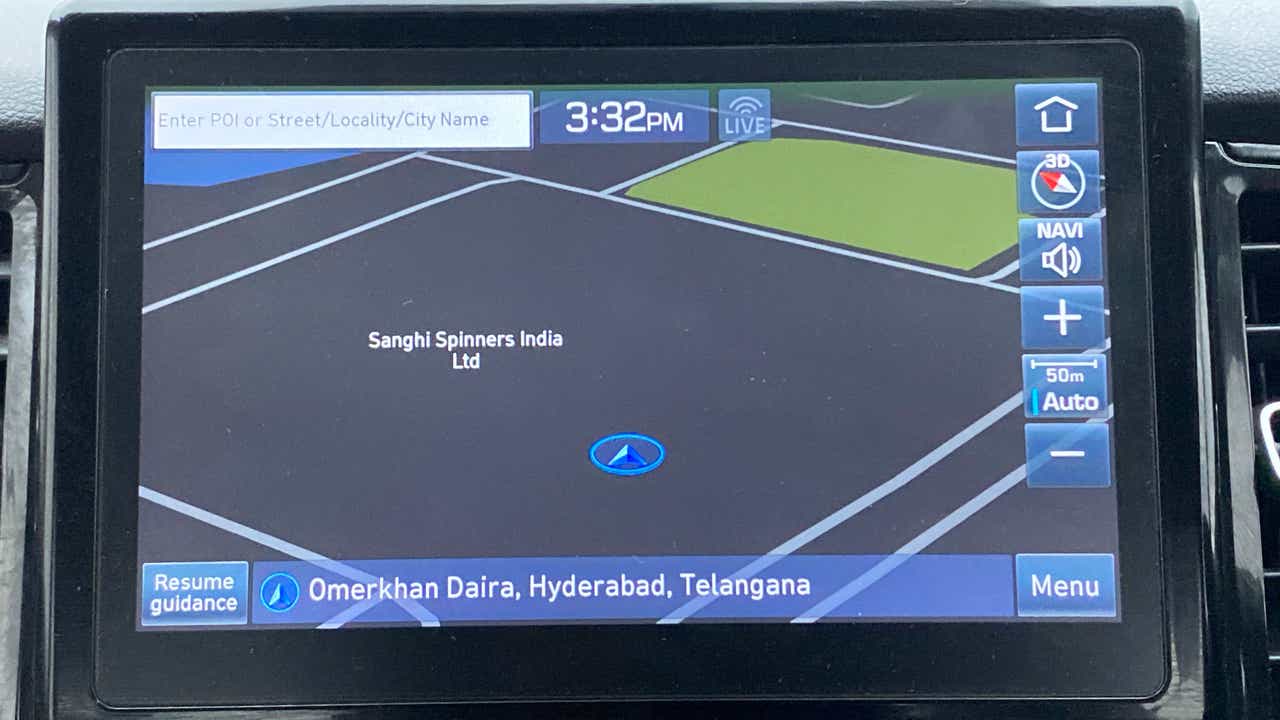 Dashboard navigation screen of a Hyundai Verna in Hyderabad