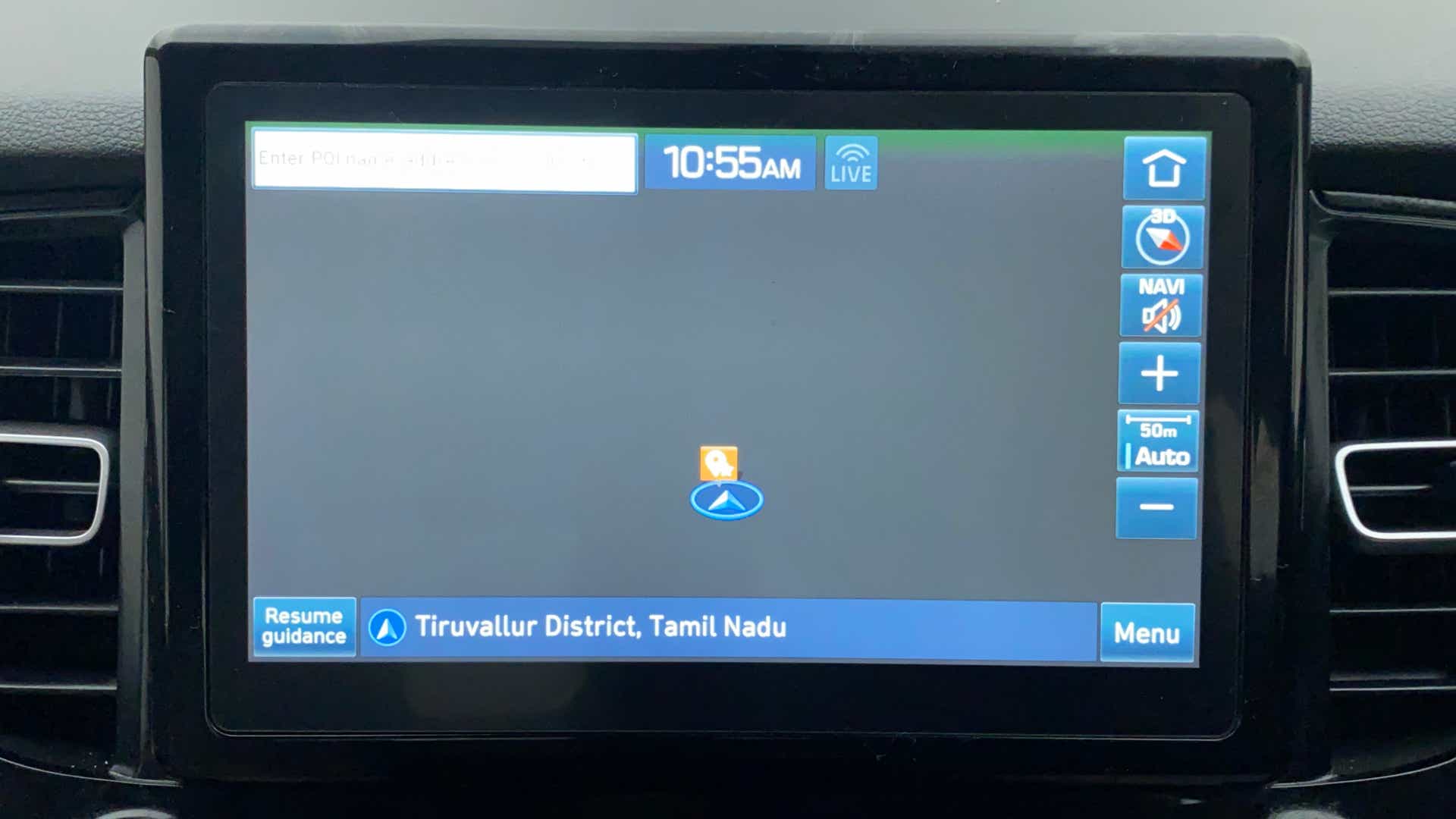 Dashboard navigation display of a Hyundai Verna in Tiruvallur District, Tamil Nadu