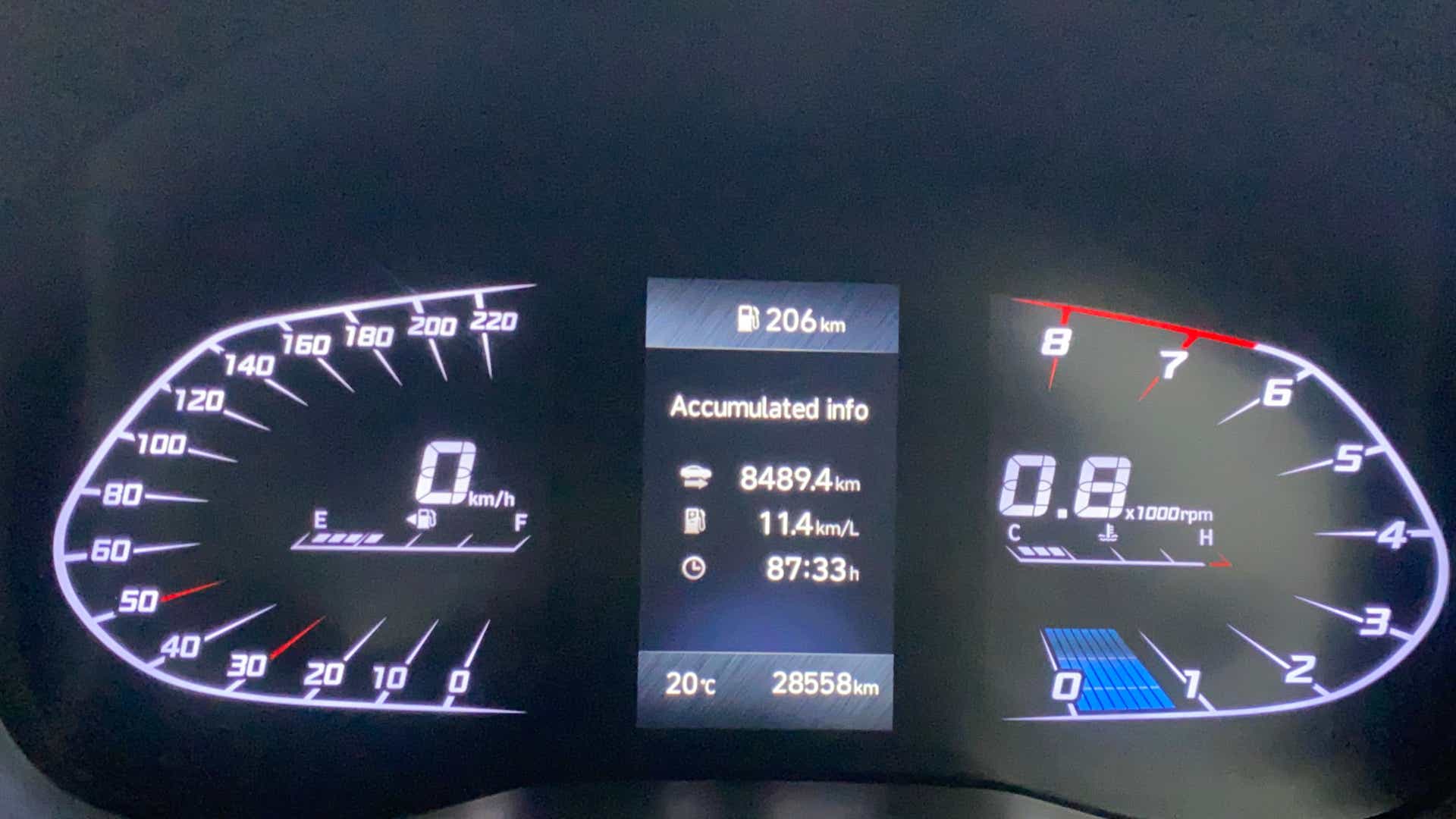 Instrument cluster display of a Hyundai Verna