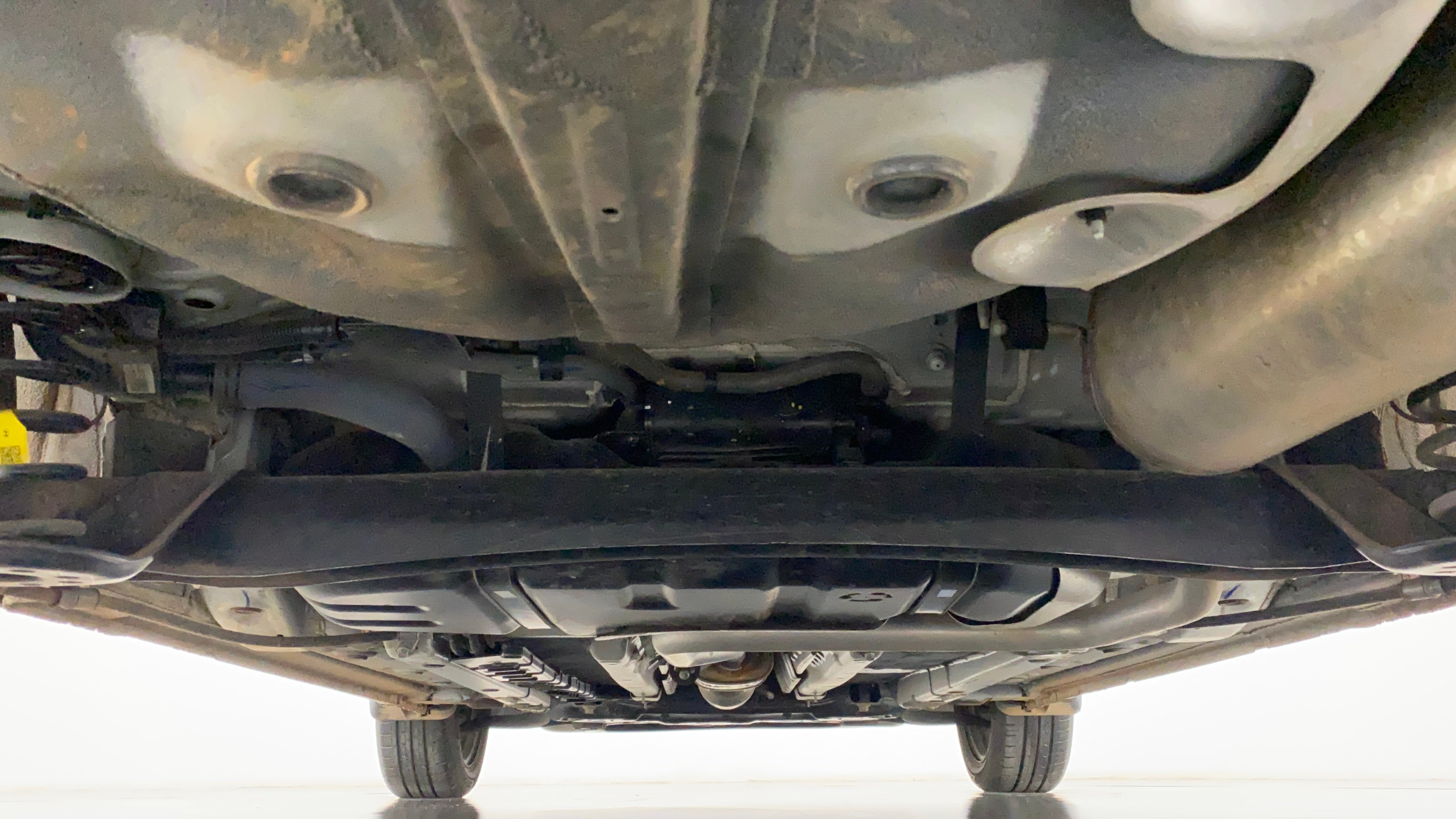 Undercarriage view of a Hyundai Verna