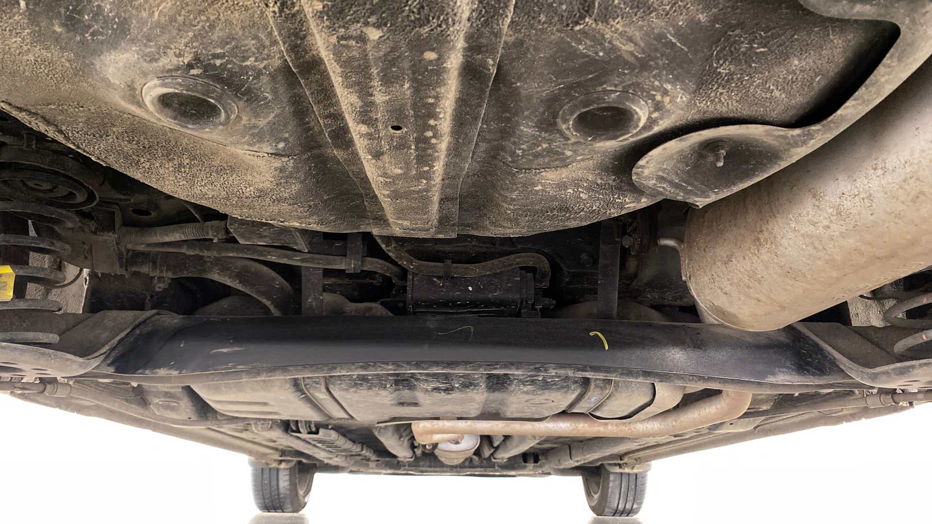 Undercarriage view of a Hyundai Verna