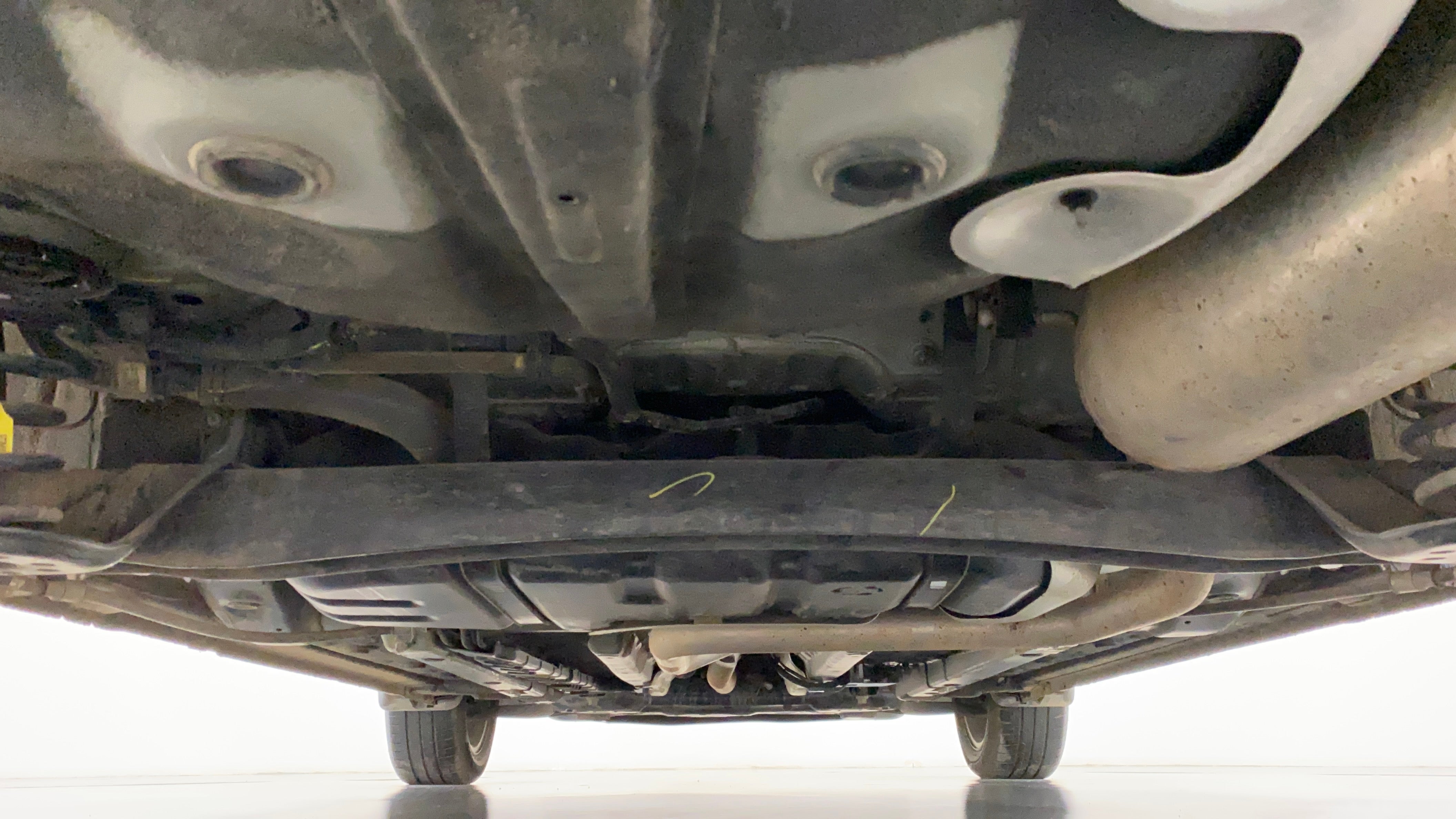 Undercarriage view of a Hyundai Verna
