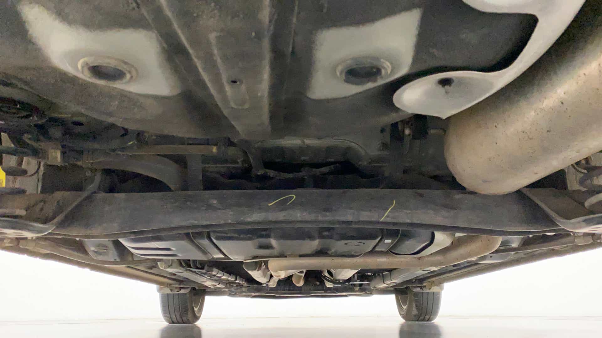 Undercarriage view of a Hyundai Verna