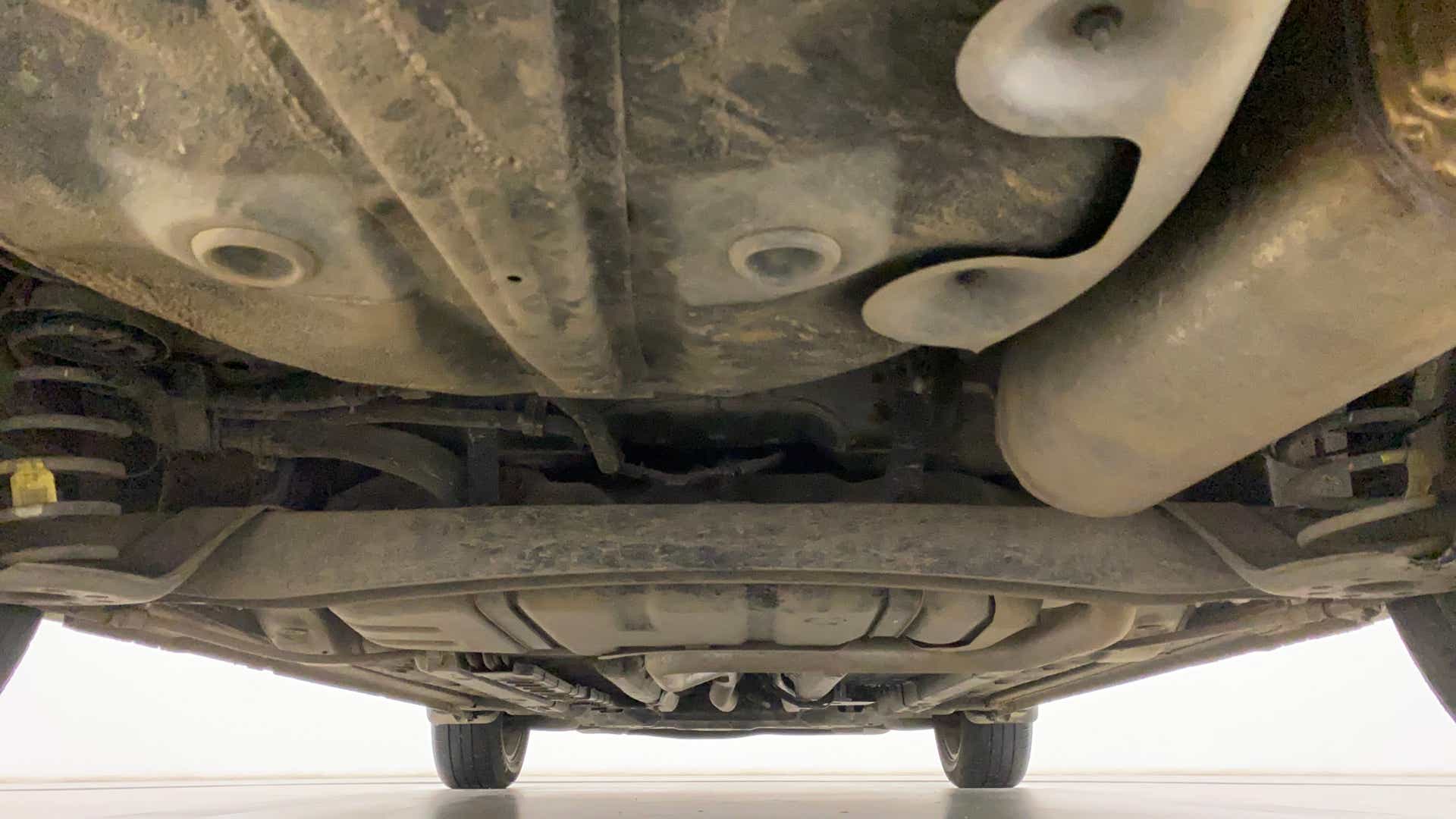 Undercarriage view of a Hyundai Verna