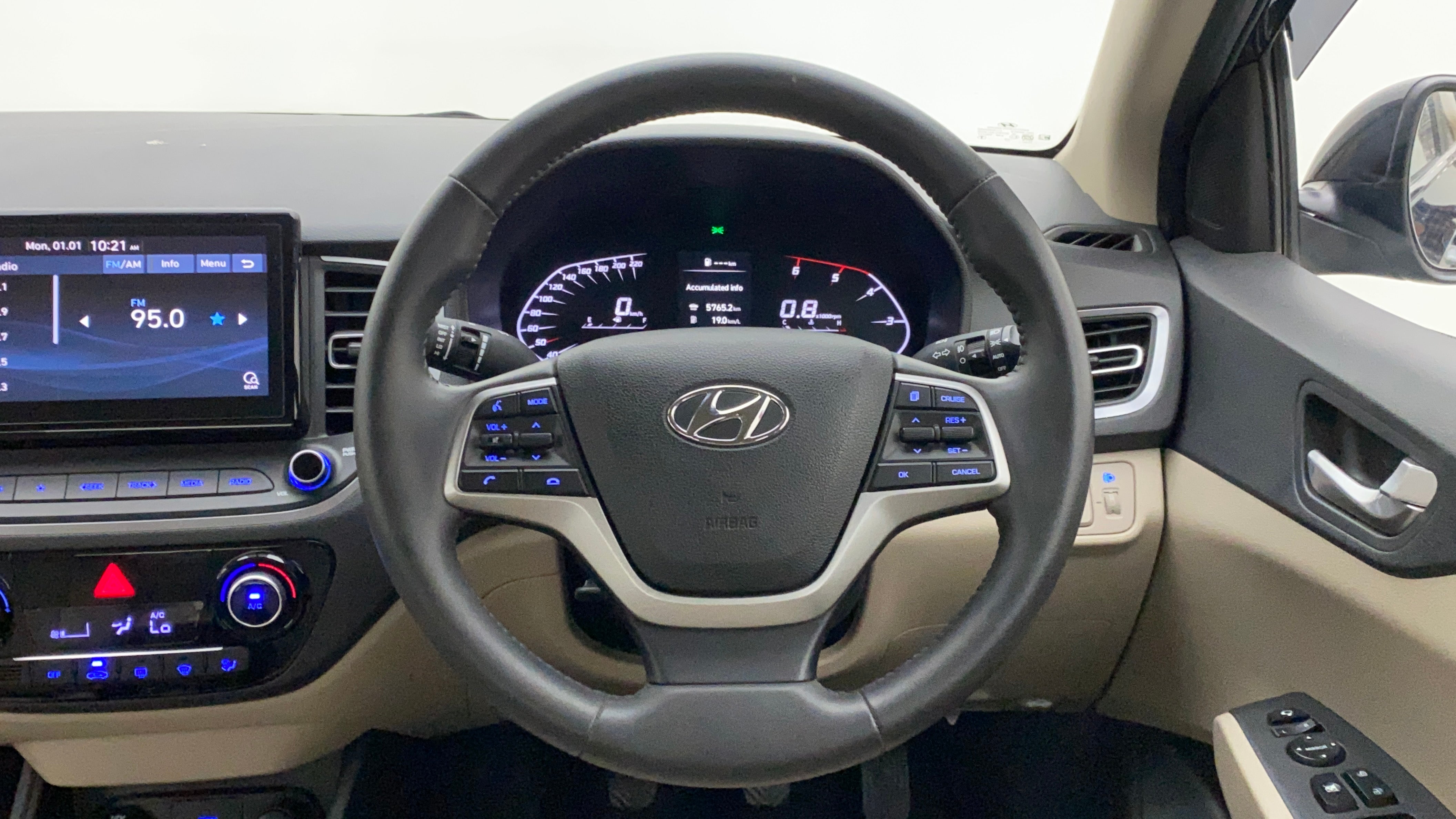 Interior dashboard view of a Hyundai Verna