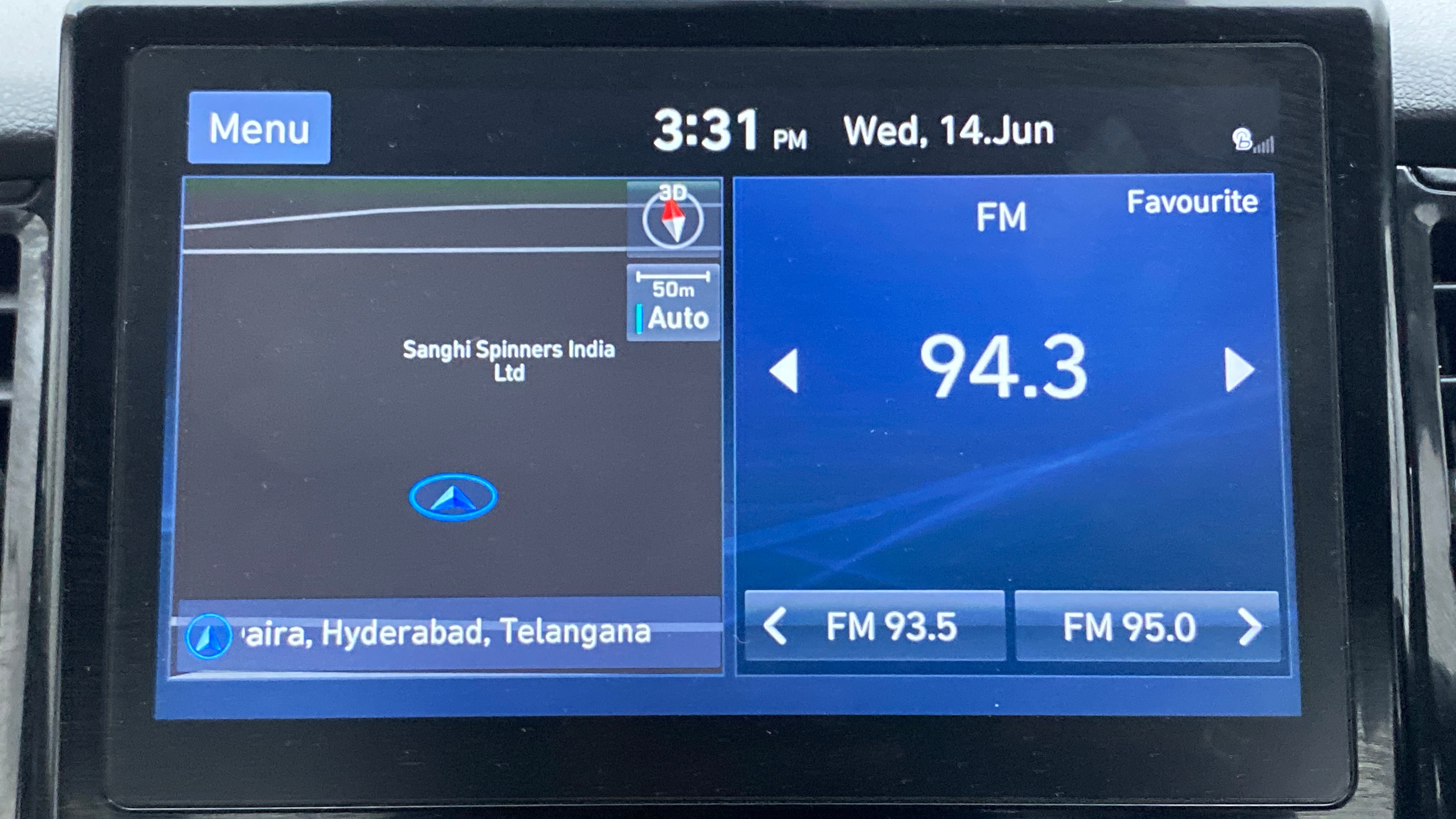 Infotainment screen of a Hyundai Verna in Hyderabad