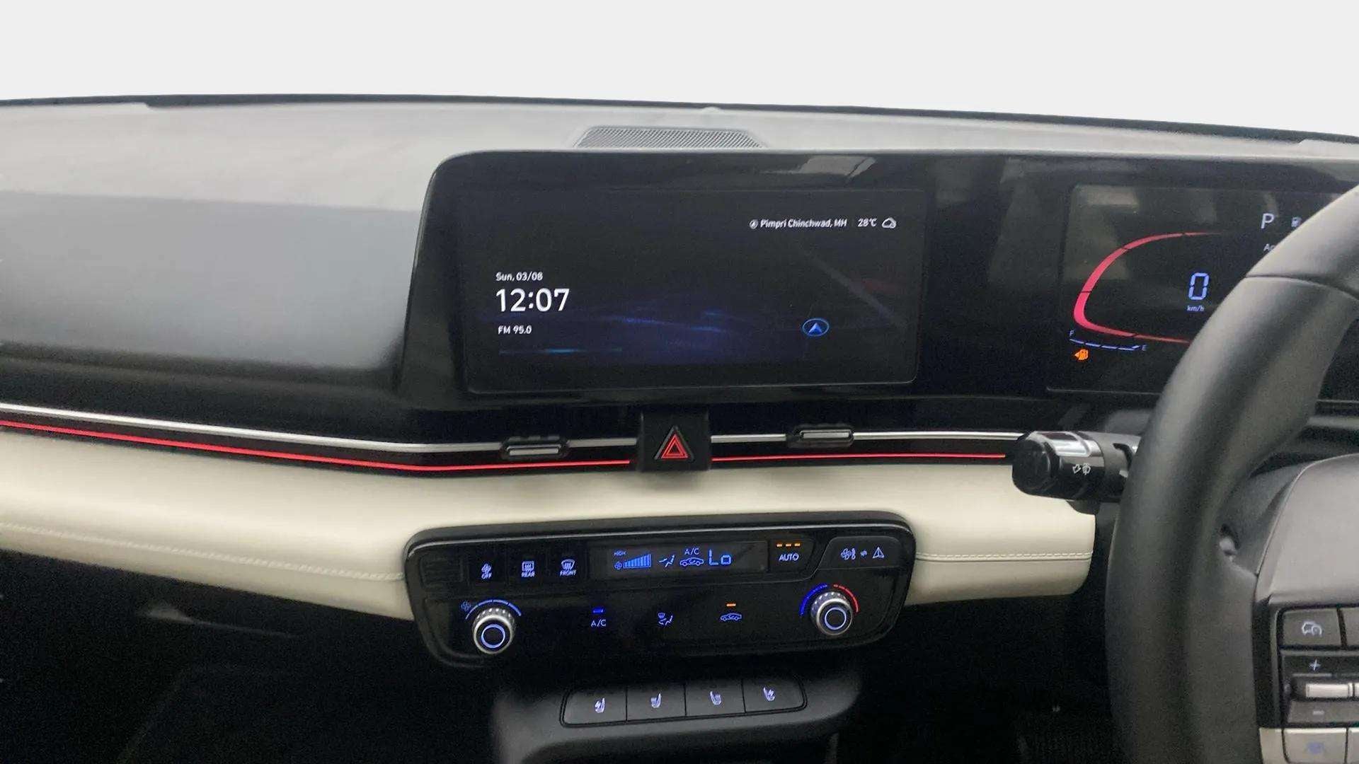 Dashboard and infotainment display of a Hyundai Verna