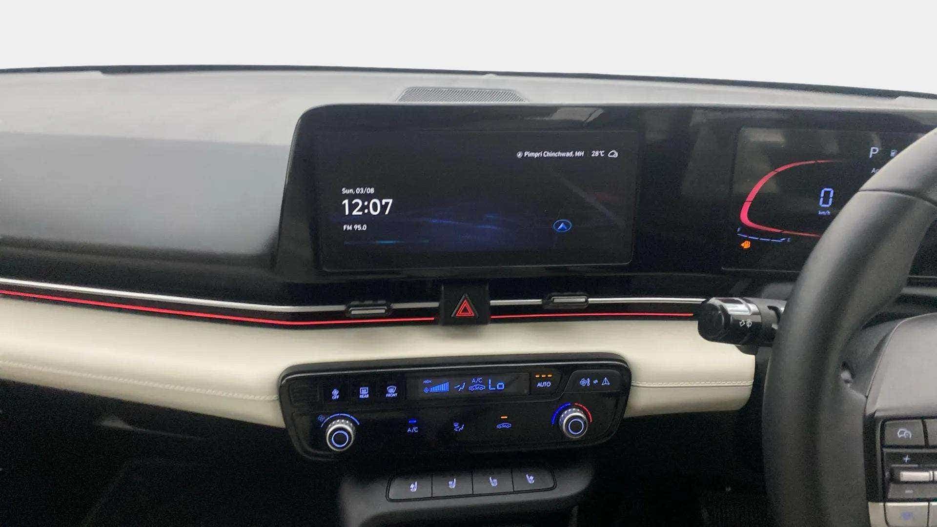 Dashboard and infotainment display of a Hyundai Verna