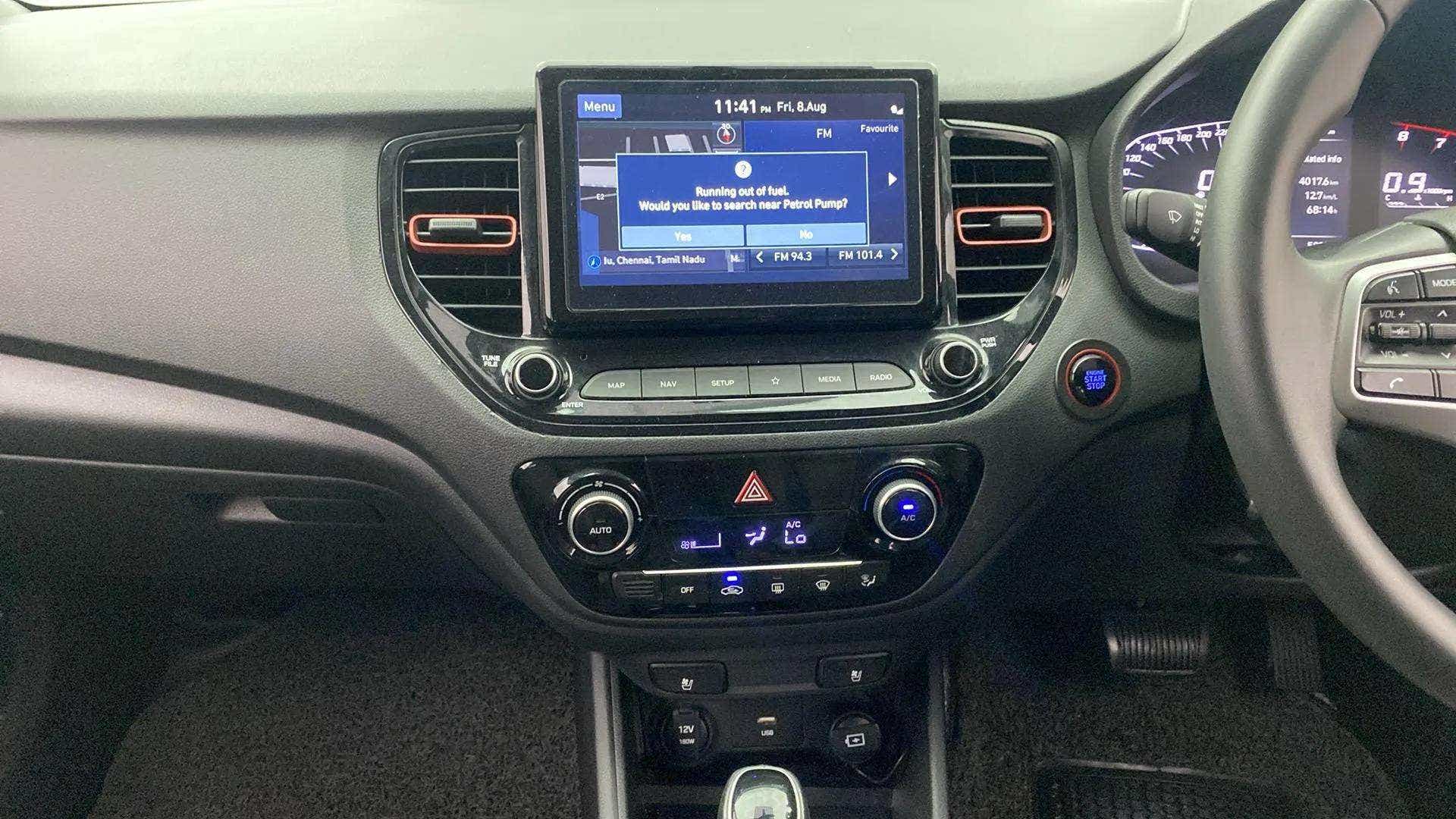 Dashboard and infotainment system of a Hyundai Verna