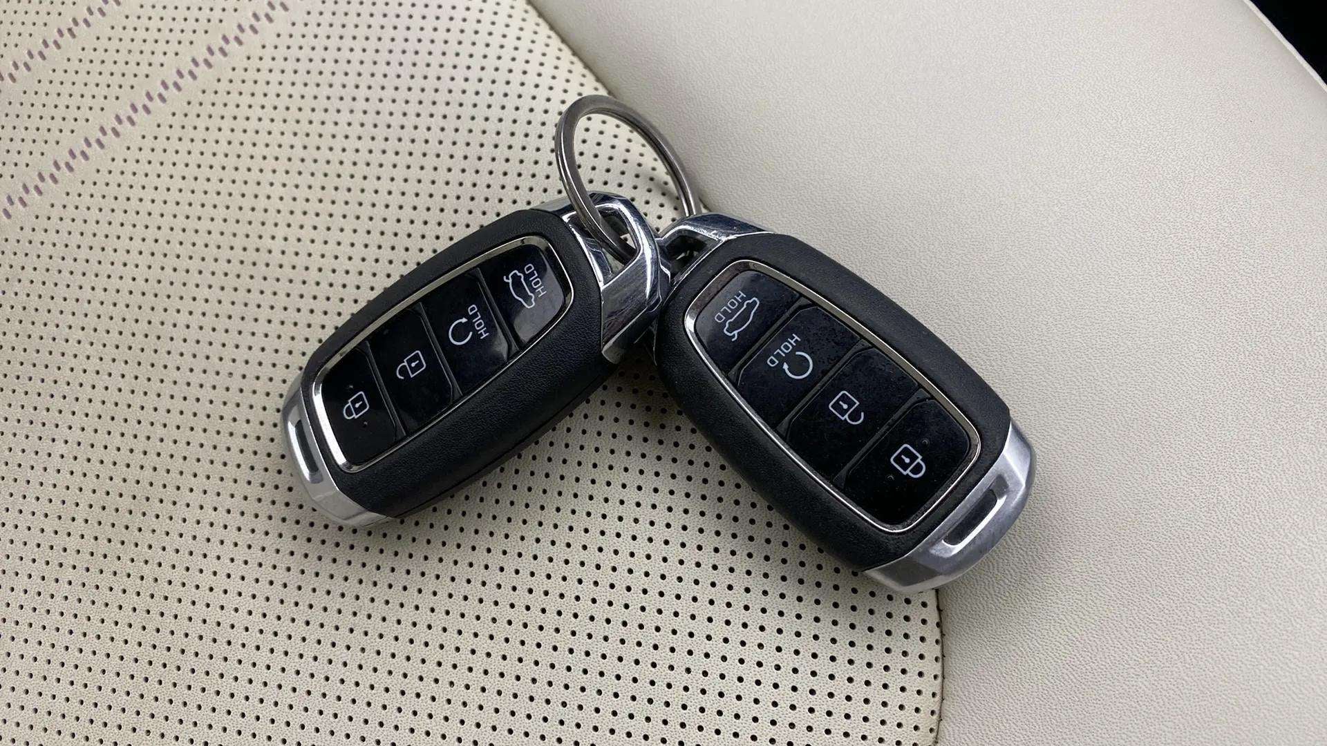 Close-up of car key fobs for a Hyundai Verna