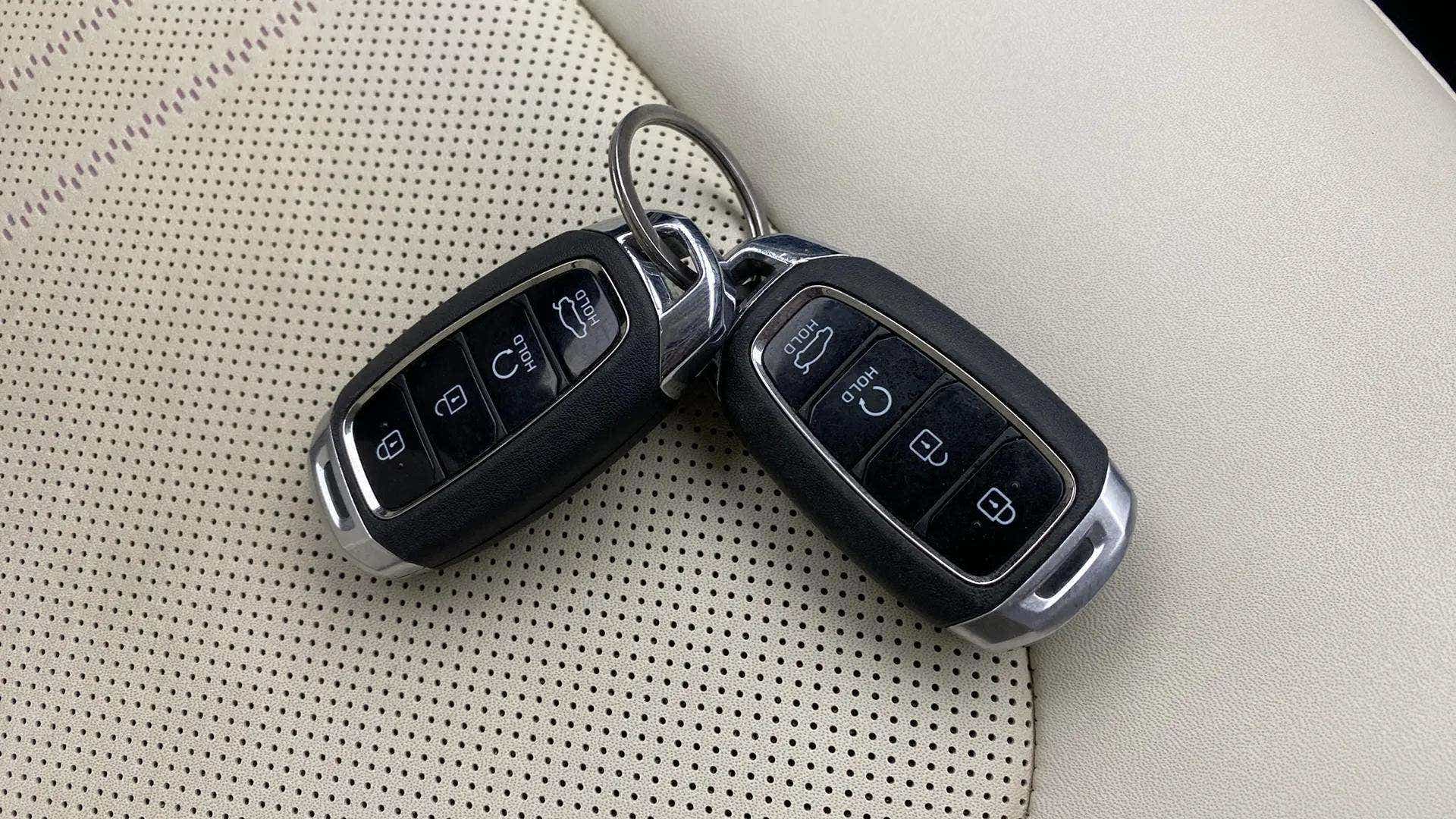 Close-up of car key fobs for a Hyundai Verna