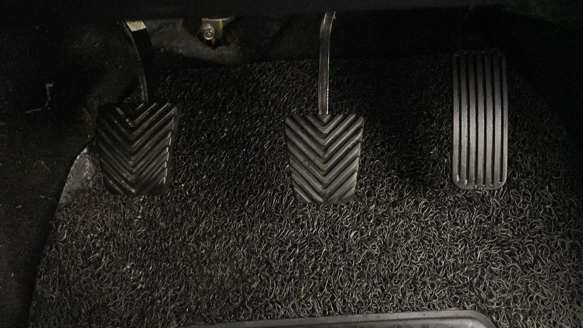 Close-up of the foot pedals of a Hyundai Verna