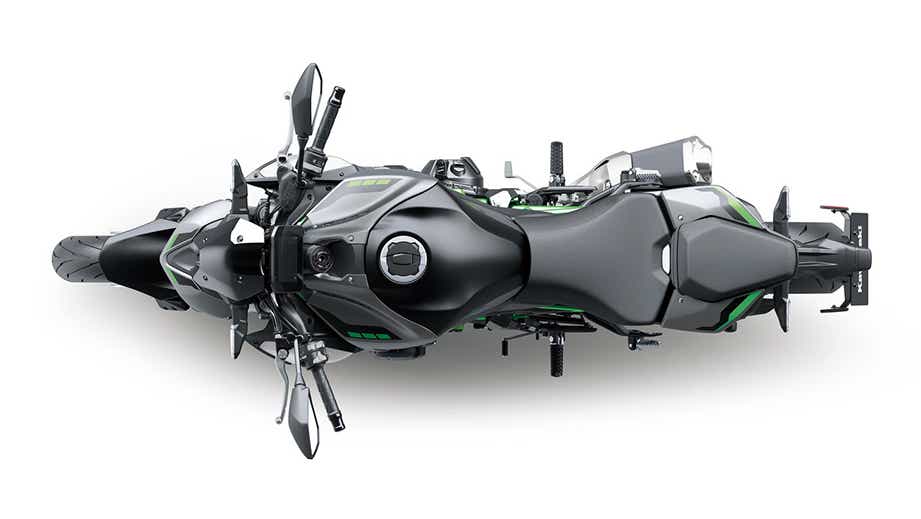 Top view of a metallic matte graphenesteel gray Kawasaki Z900 2026