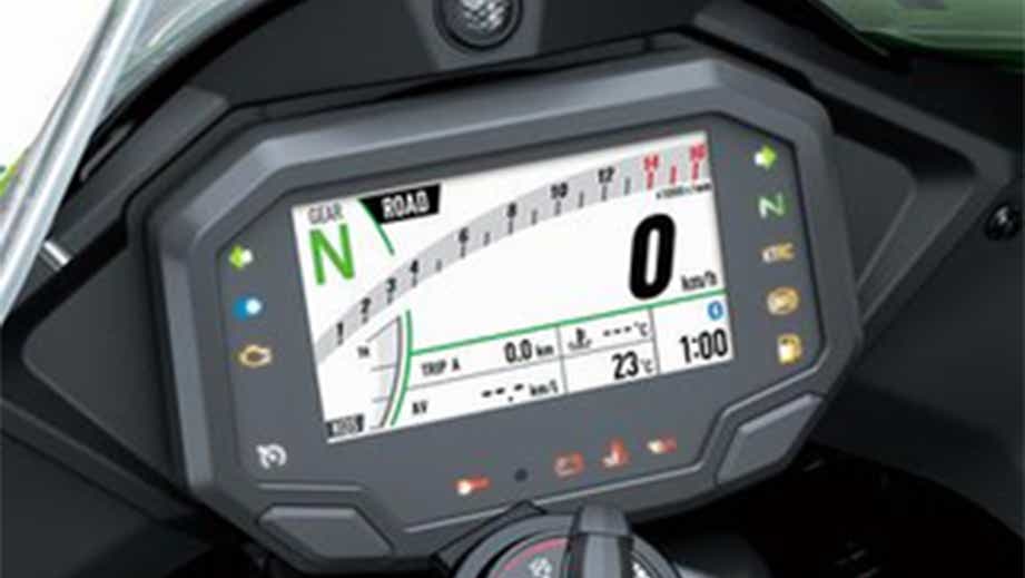 Instrument cluster close-up of a Kawasaki Ninja ZX-10R 2026
