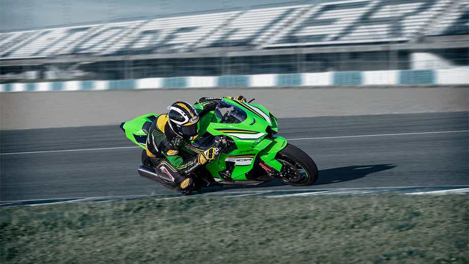 Side view of a Lime Green Kawasaki Ninja ZX-10R 2026 on a racetrack