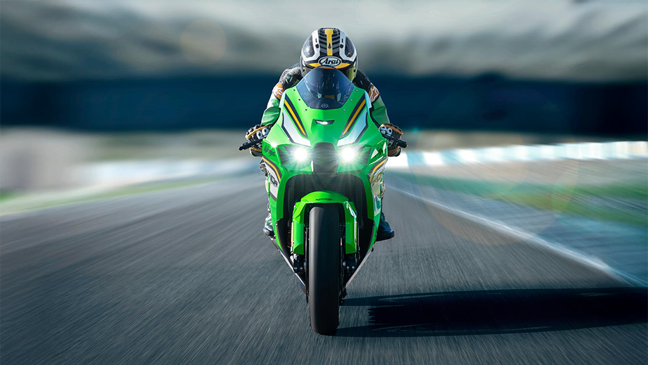 Front view of a lime green Kawasaki Ninja ZX-10R 2026