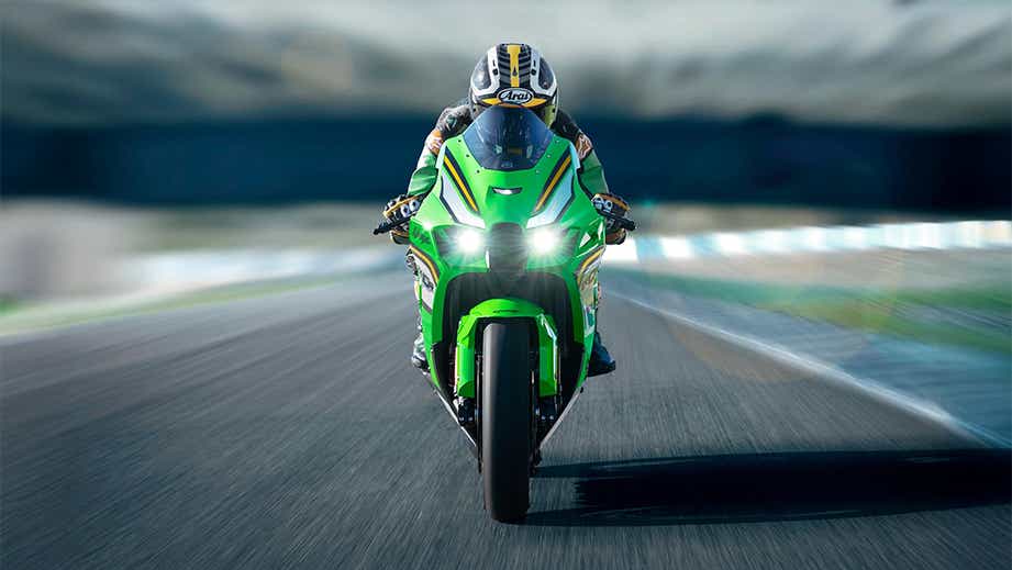 Front view of a lime green Kawasaki Ninja ZX-10R 2026