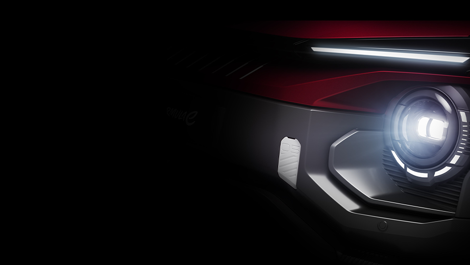 Headlight close-up of a Mahindra BE 6