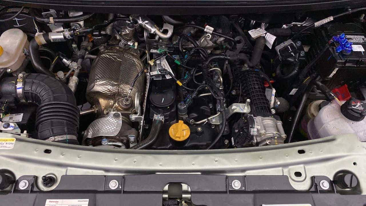 Engine bay of a Mahindra Bolero Neo
