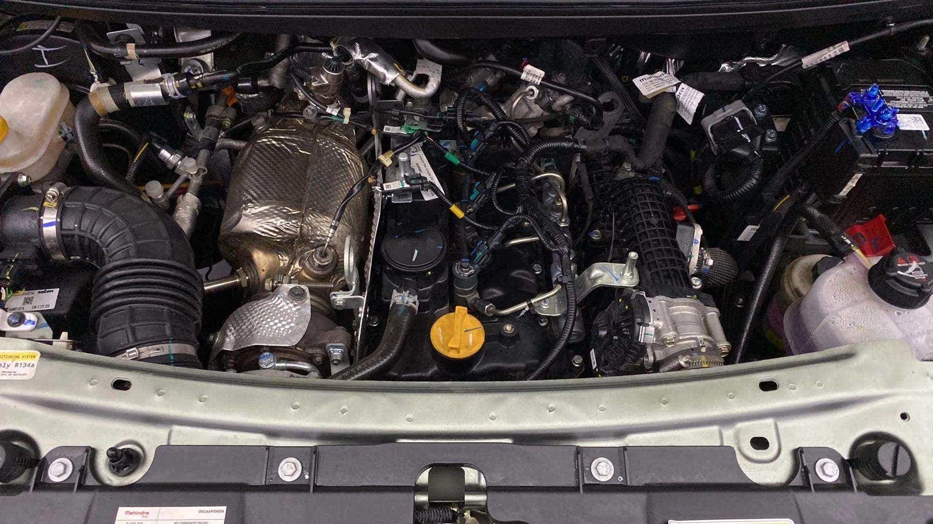 Engine bay of a Mahindra Bolero Neo