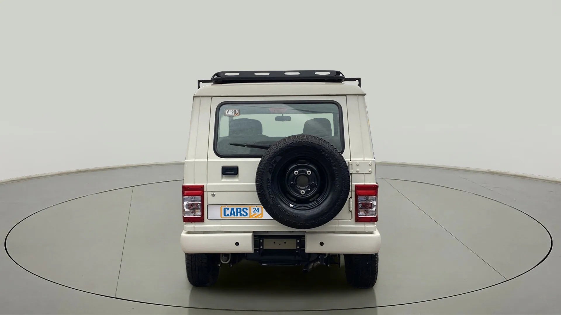 Rear view of a Mahindra Bolero