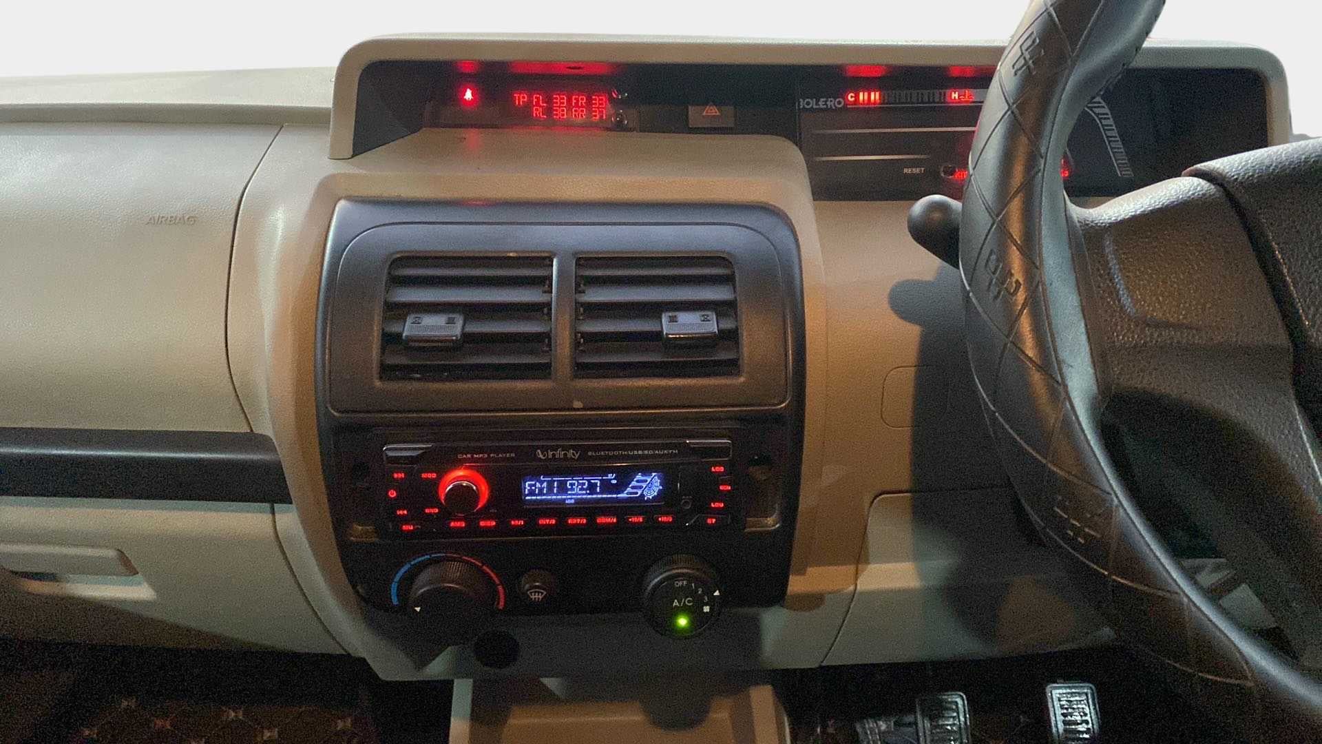 Dashboard interior of a Mahindra Bolero