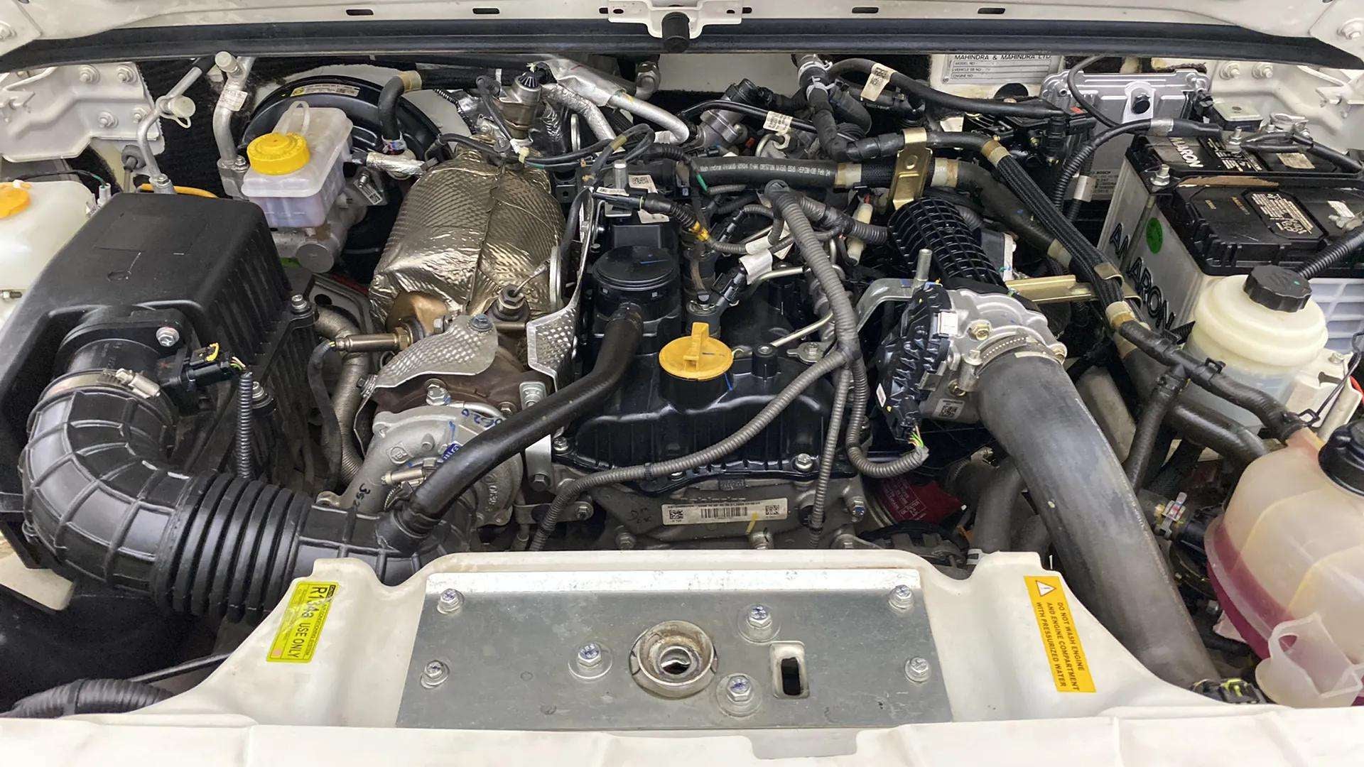 Engine bay of a Mahindra Bolero