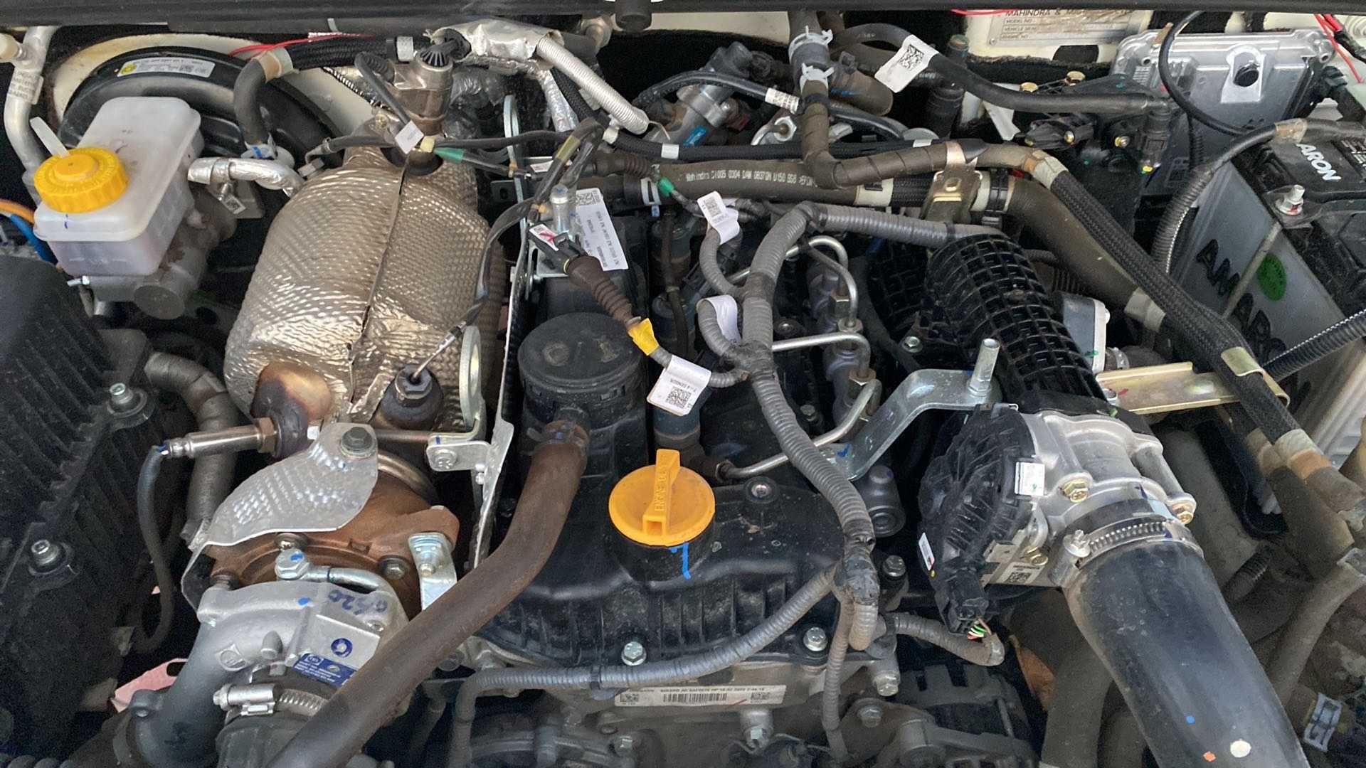 Engine bay of a Mahindra Bolero