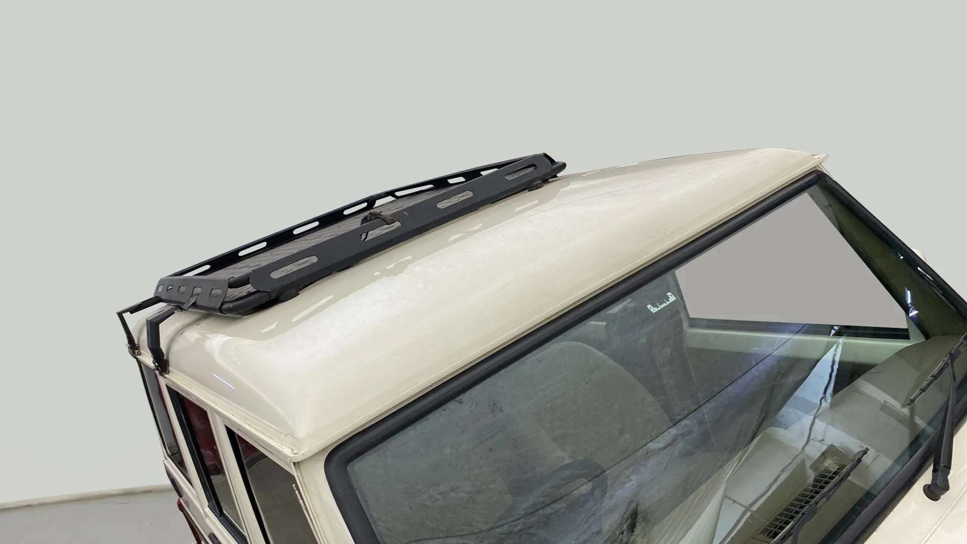 Roof rack and windshield view of a Mahindra Bolero