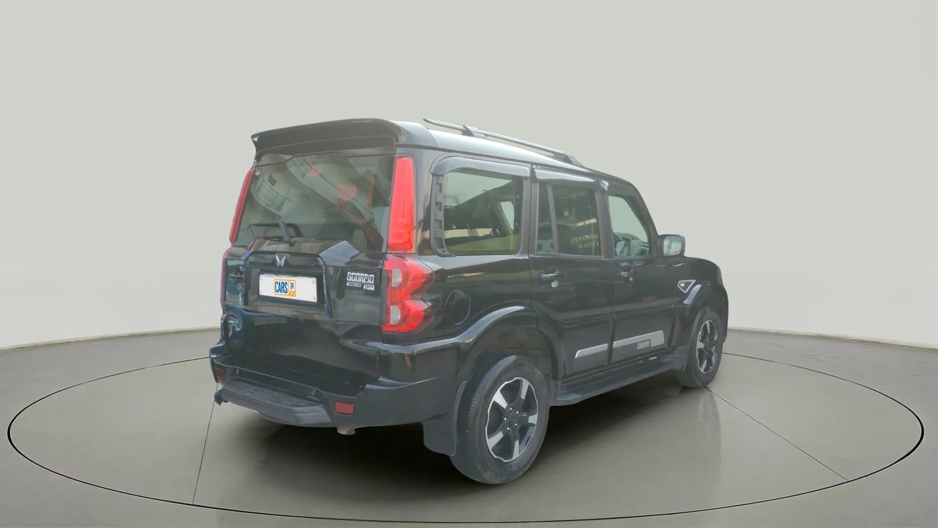 Rear three-quarter view of a Mahindra Scorpio Classic