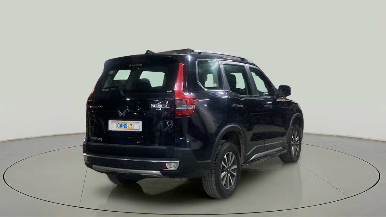 Rear three-quarter of a Mahindra Scorpio-N