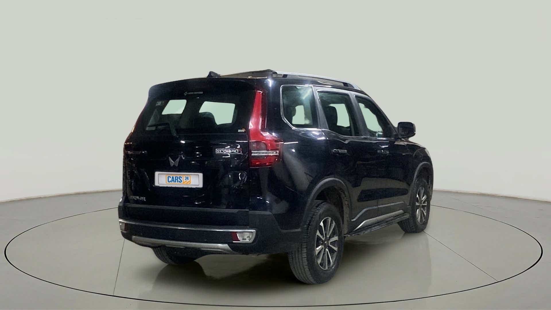 Rear three-quarter of a Mahindra Scorpio-N
