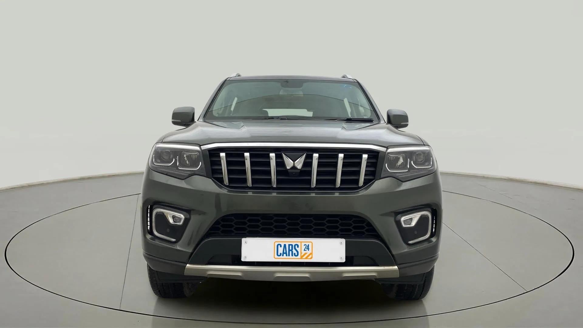 Front view of a Deep Forest Mahindra Scorpio-N