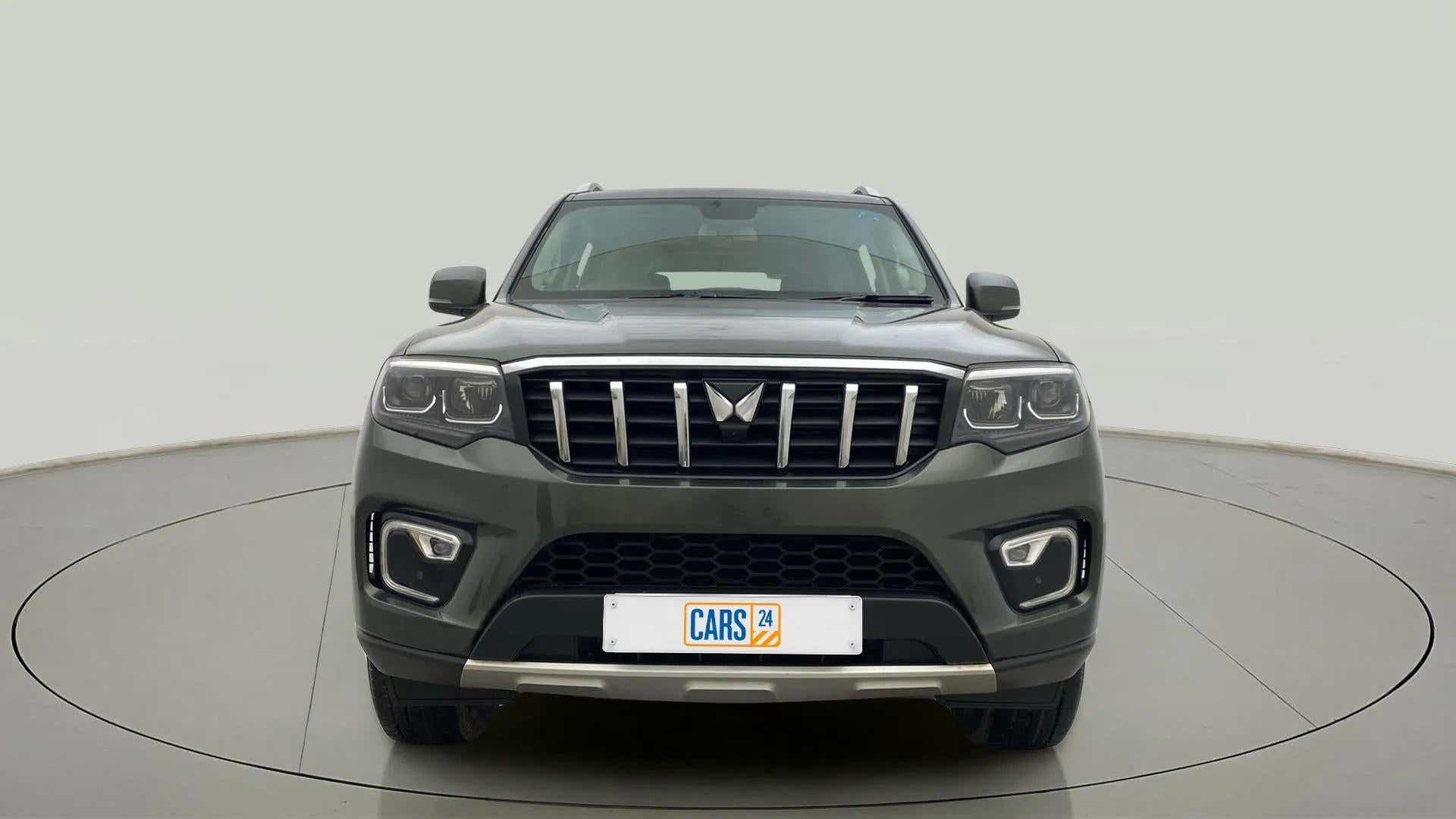 Front view of a Deep Forest Mahindra Scorpio-N