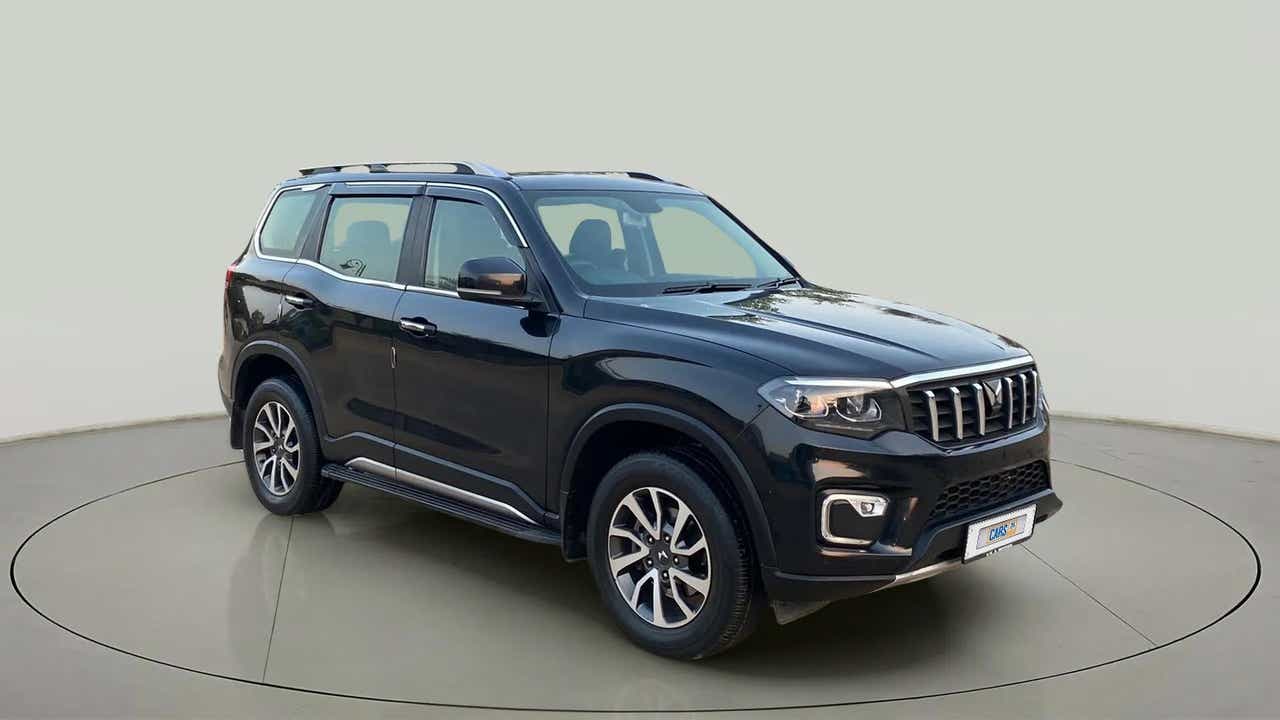 Front three-quarter view of a Deep Forest Mahindra Scorpio-N