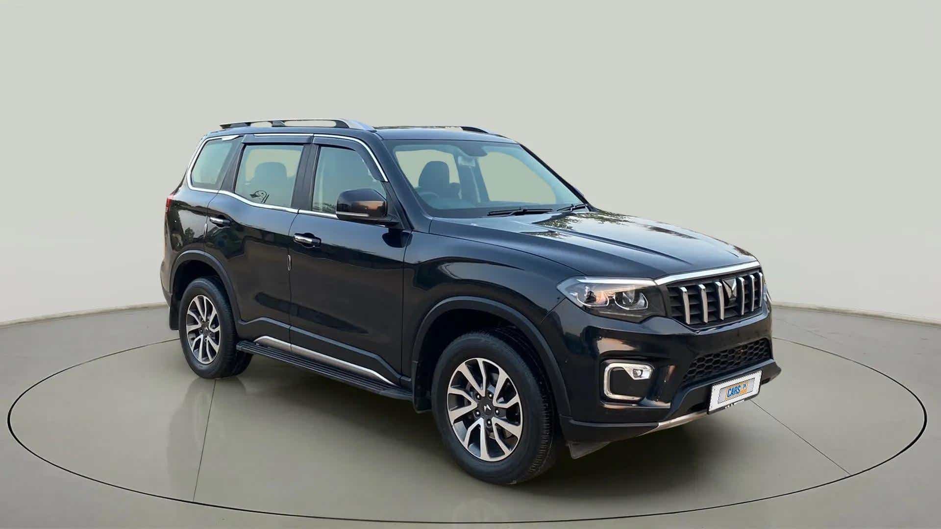 Front three-quarter view of a Deep Forest Mahindra Scorpio-N