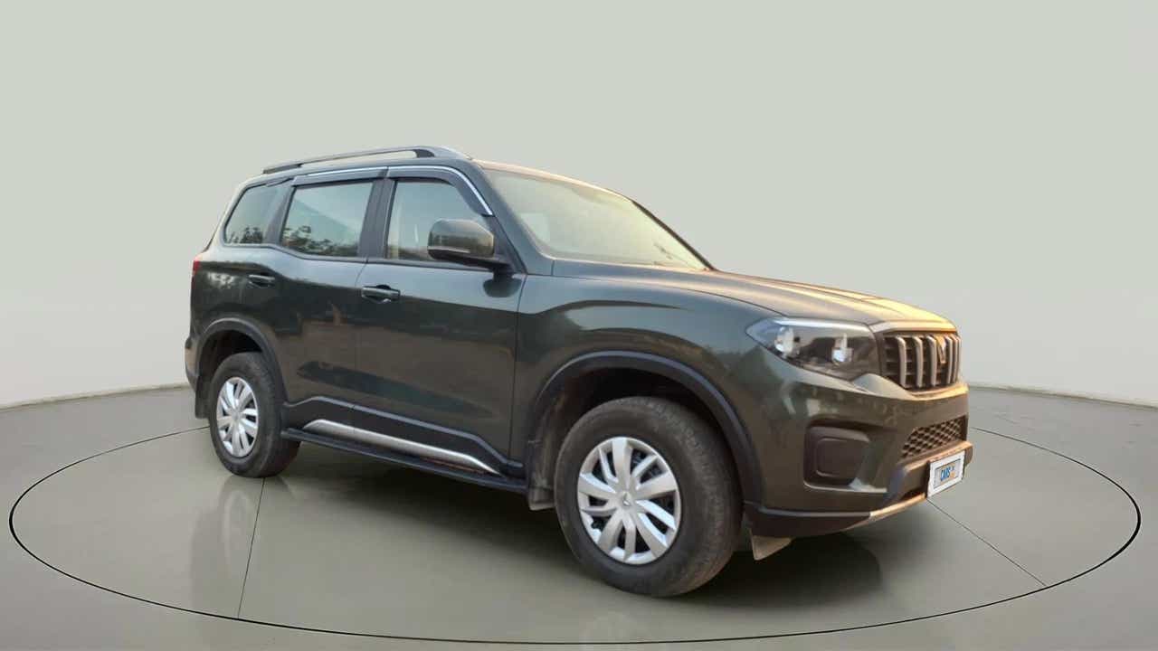 Front three-quarter view of a Deep Forest Mahindra Scorpio-N