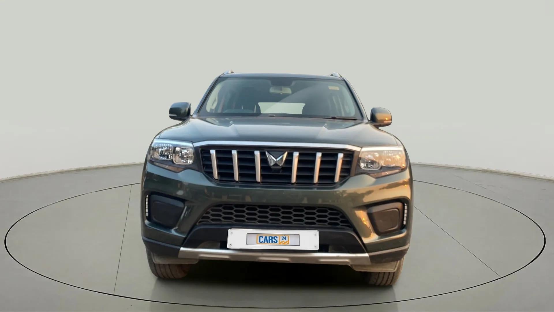 Front view of a Deep Forest Mahindra Scorpio-N