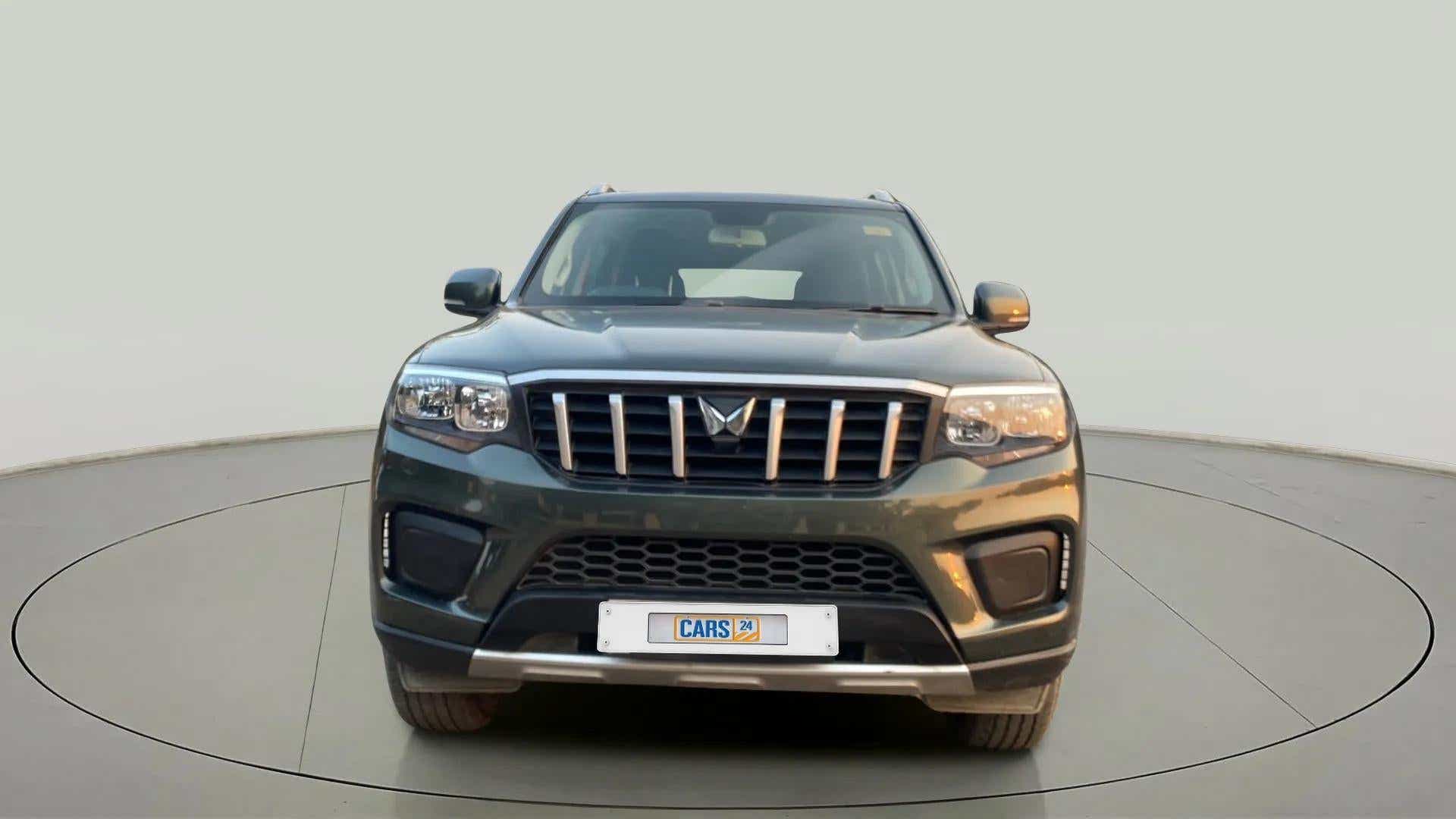 Front view of a Deep Forest Mahindra Scorpio-N